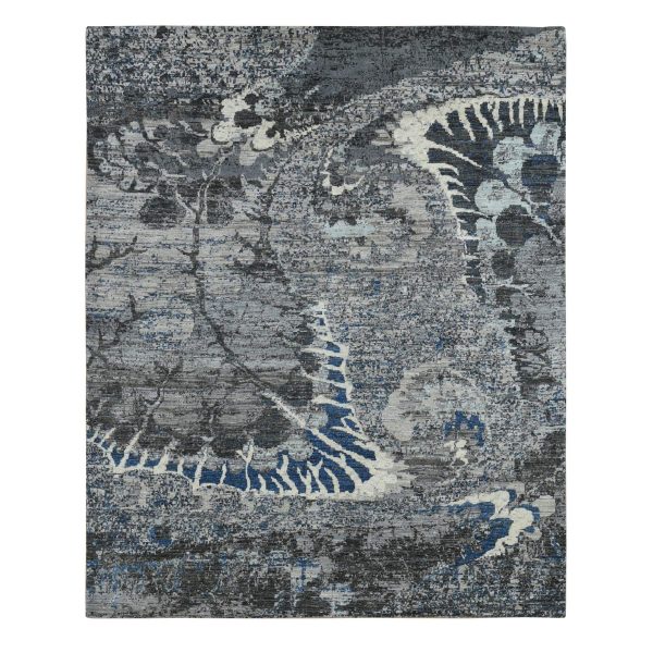 8'1"x10'1" Cloud Gray, Broken Flower Design, Pure Wool, Hand Knotted, Oriental Rug HR87706