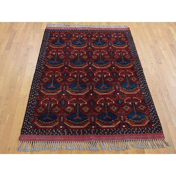 5'1"x6'6" Tuscan Red, Afghan Ersari, Geometrical Spaceship Design, Pure Wool, Hand Knotted, Oriental Rug HR87732