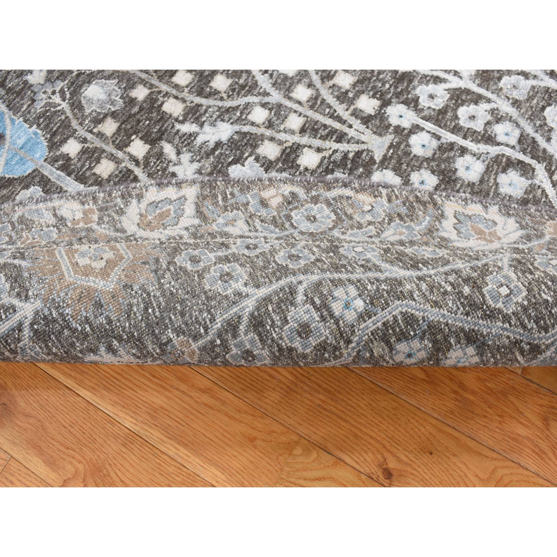 9'1"x9'1" Bistre Brown, Cypress Tree Design, Silk with Textured Wool, Hand Knotted, Round Oriental Rug HR87738 - Image 3