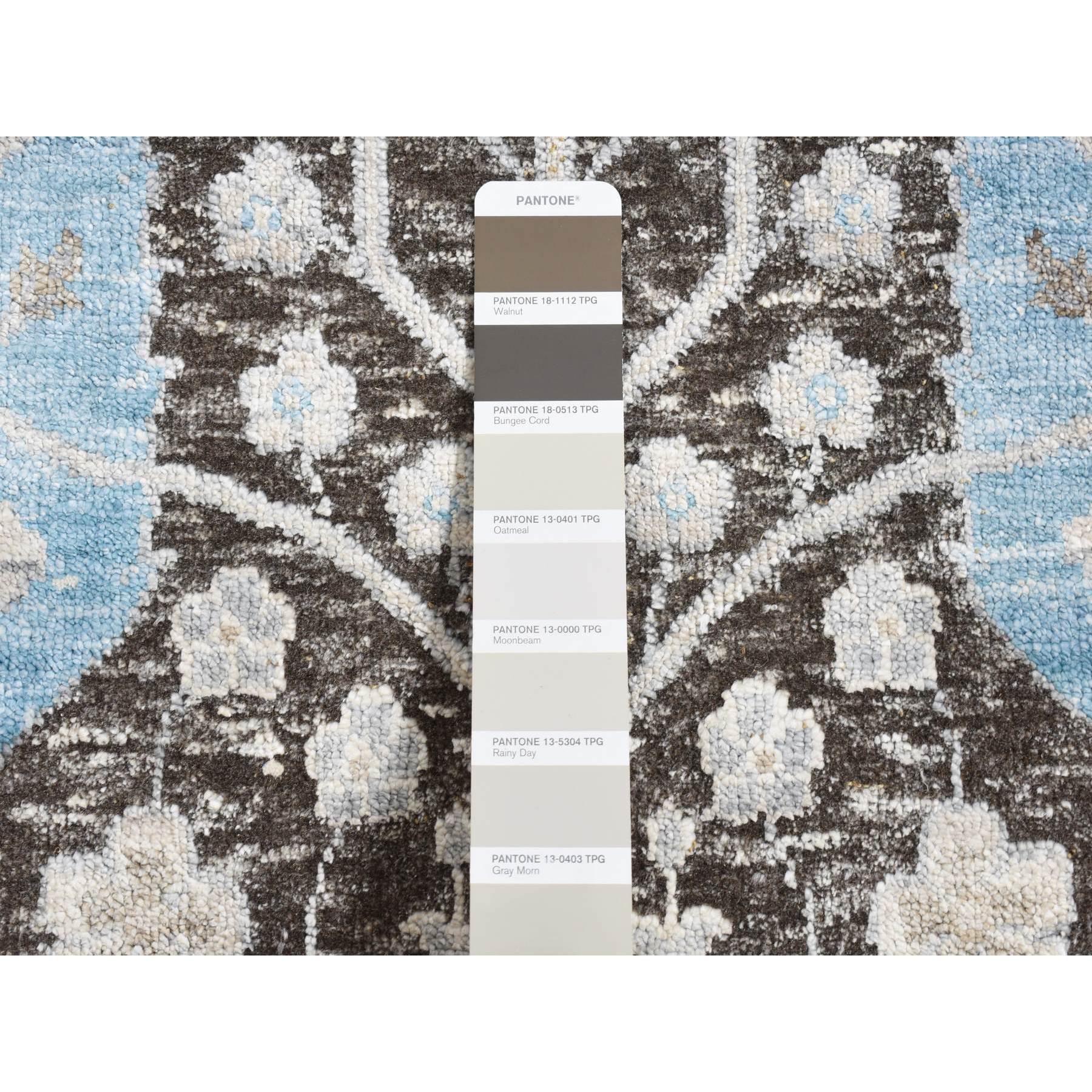 9'1"x9'1" Bistre Brown, Cypress Tree Design, Silk with Textured Wool, Hand Knotted, Round Oriental Rug HR87738 - Image 5