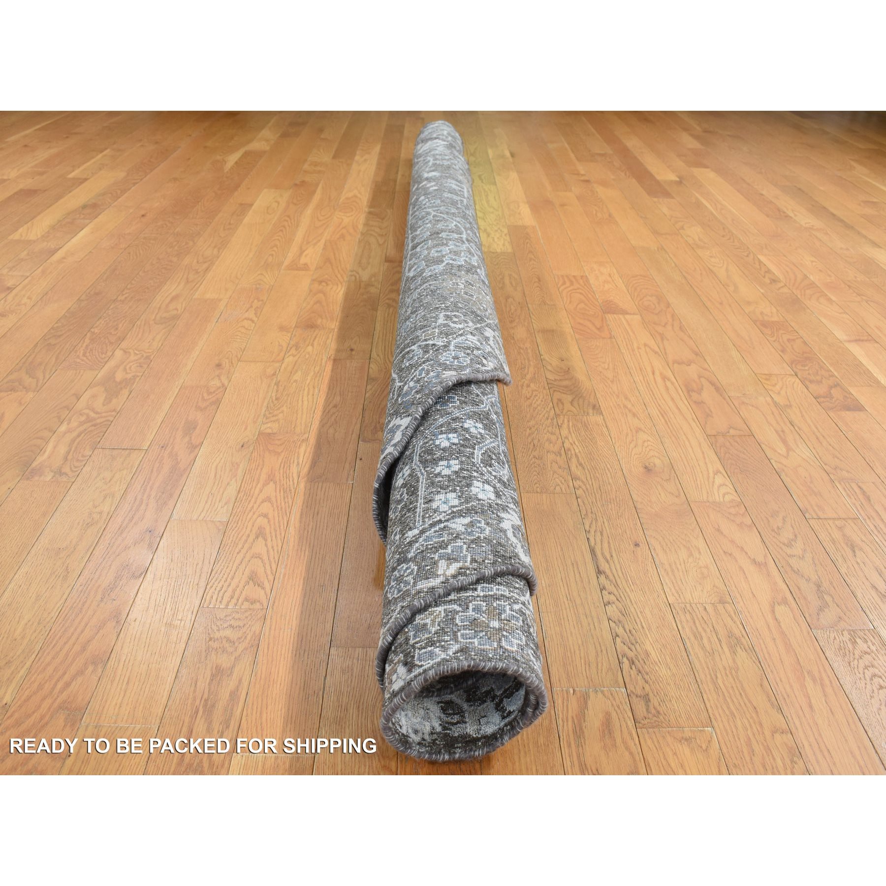 9'1"x9'1" Bistre Brown, Cypress Tree Design, Silk with Textured Wool, Hand Knotted, Round Oriental Rug HR87738 - Image 7