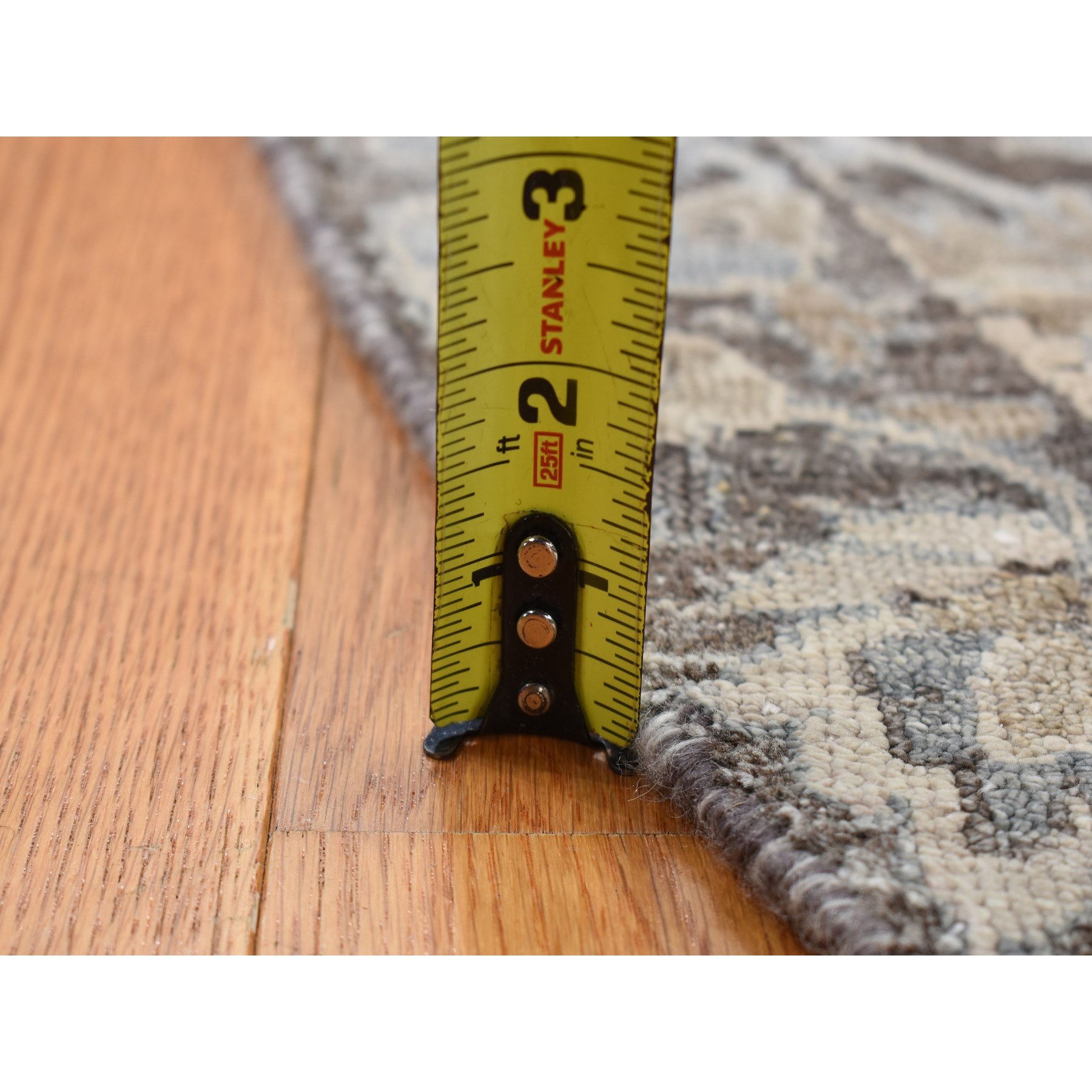9'1"x9'1" Bistre Brown, Cypress Tree Design, Silk with Textured Wool, Hand Knotted, Round Oriental Rug HR87738 - Image 8