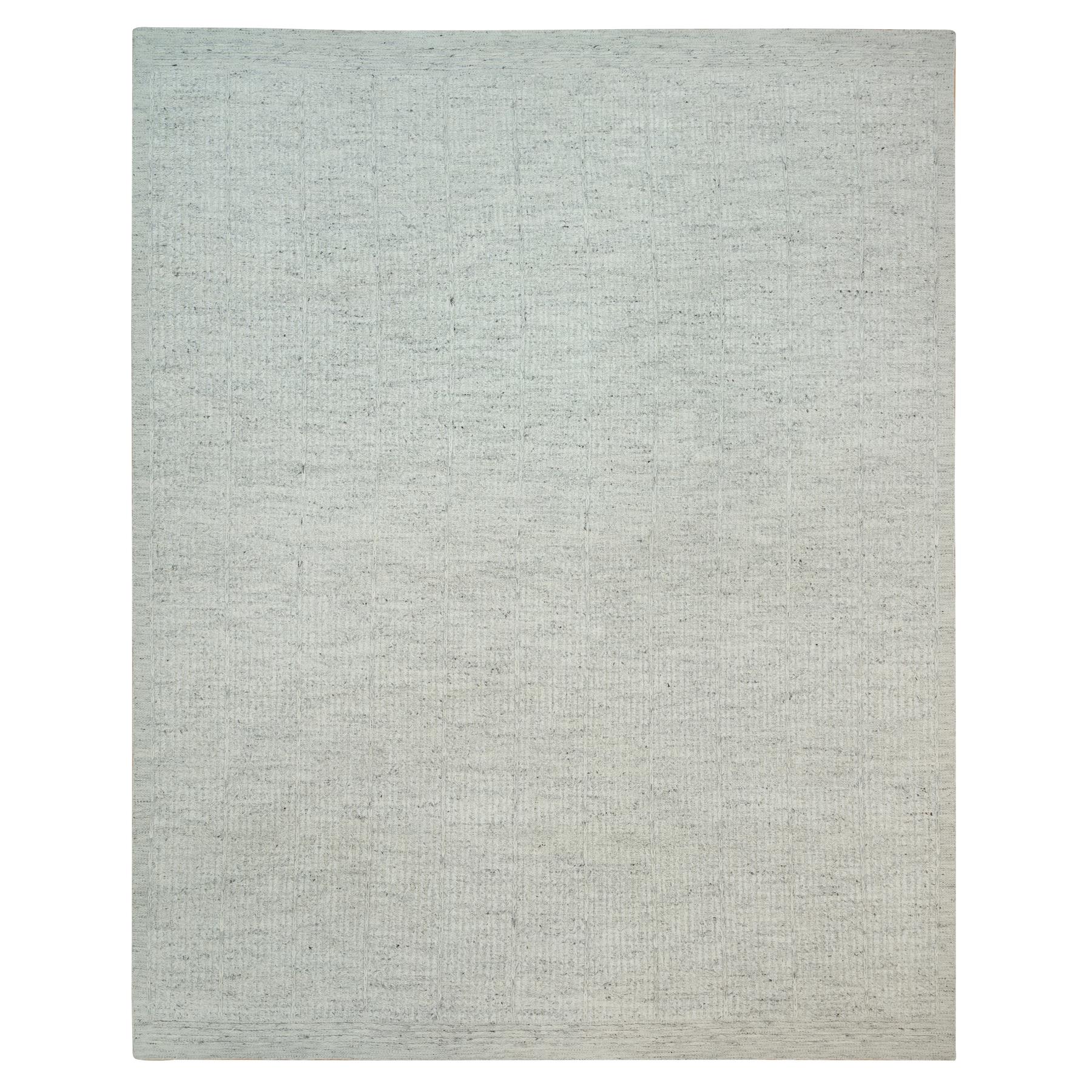12'x14'10" Platinum Gray, Plain and Simple 100% Wool Hand Woven, Cord Collection, Flat Weave with High and Low Pile, Oversized Oriental Rug HR90120