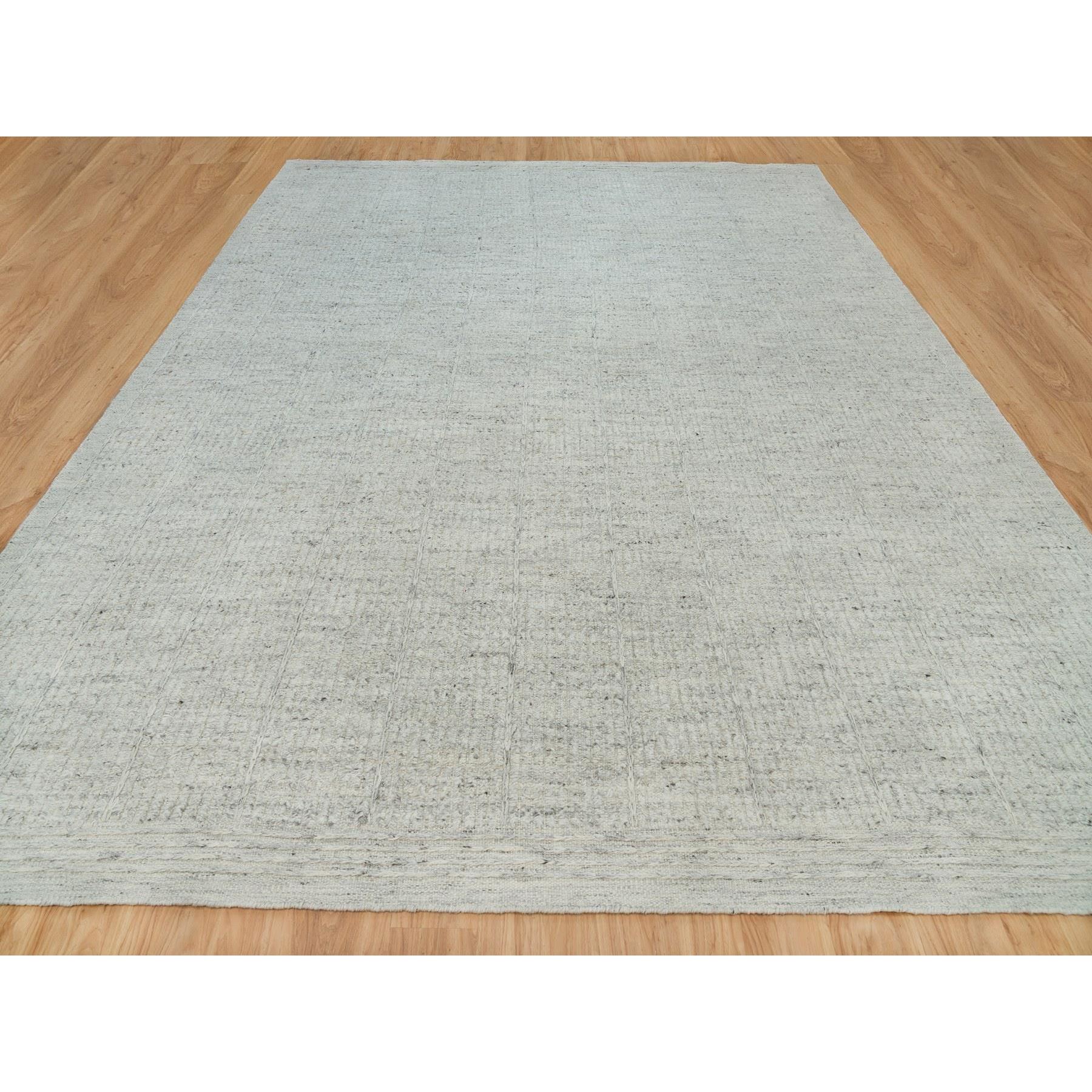 12'x14'10" Platinum Gray, Plain and Simple 100% Wool Hand Woven, Cord Collection, Flat Weave with High and Low Pile, Oversized Oriental Rug HR90120 - Image 3