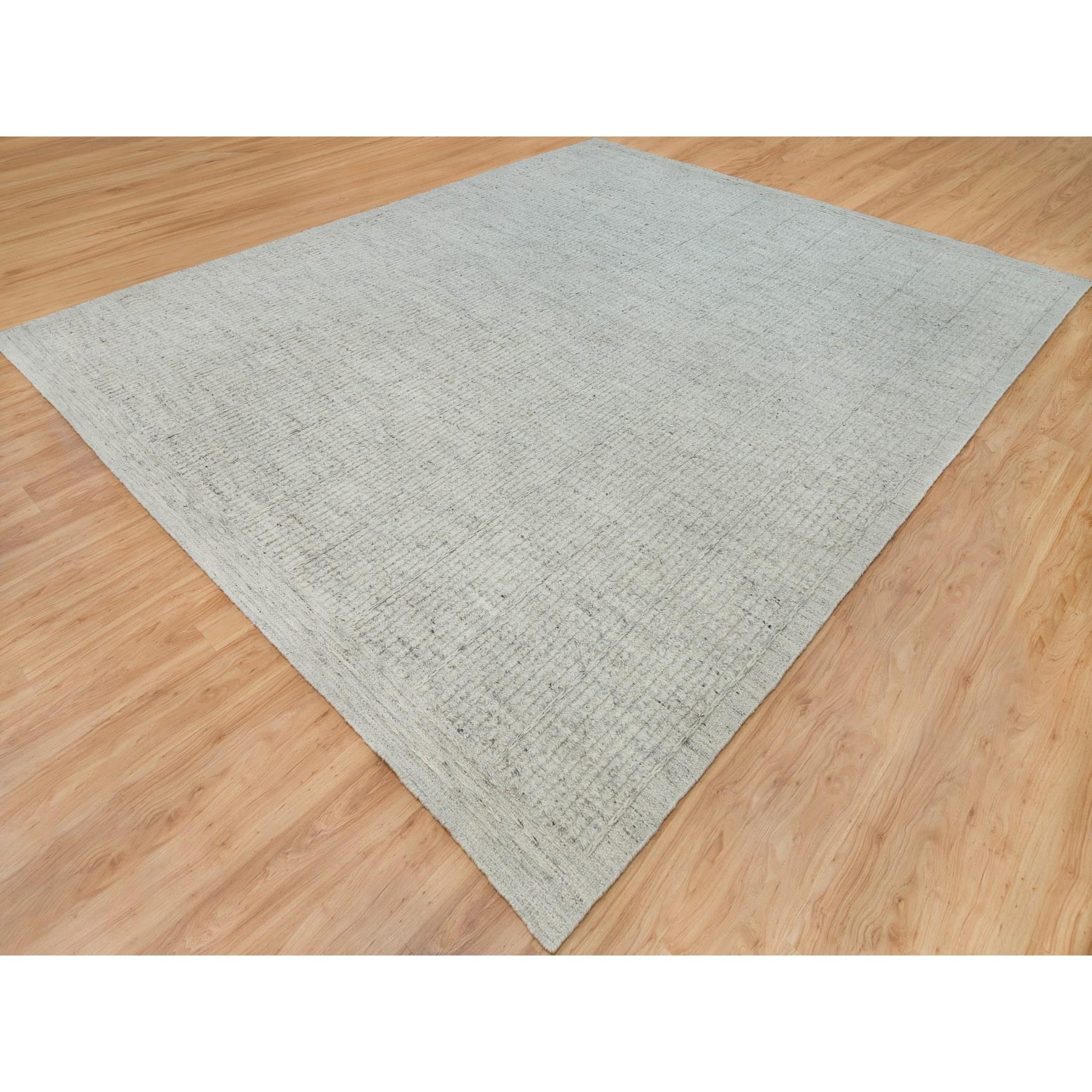 12'x14'10" Platinum Gray, Plain and Simple 100% Wool Hand Woven, Cord Collection, Flat Weave with High and Low Pile, Oversized Oriental Rug HR90120 - Image 4