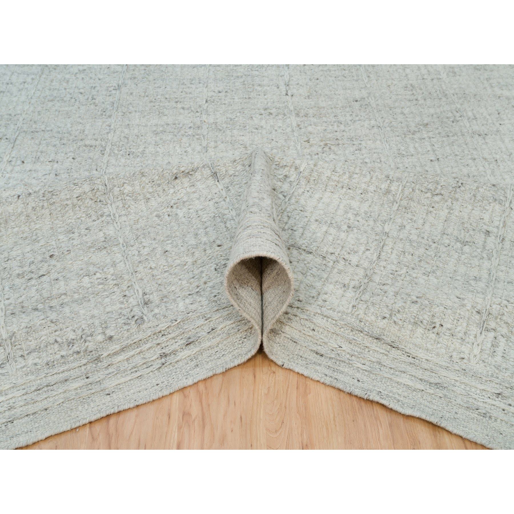 12'x14'10" Platinum Gray, Plain and Simple 100% Wool Hand Woven, Cord Collection, Flat Weave with High and Low Pile, Oversized Oriental Rug HR90120 - Image 6