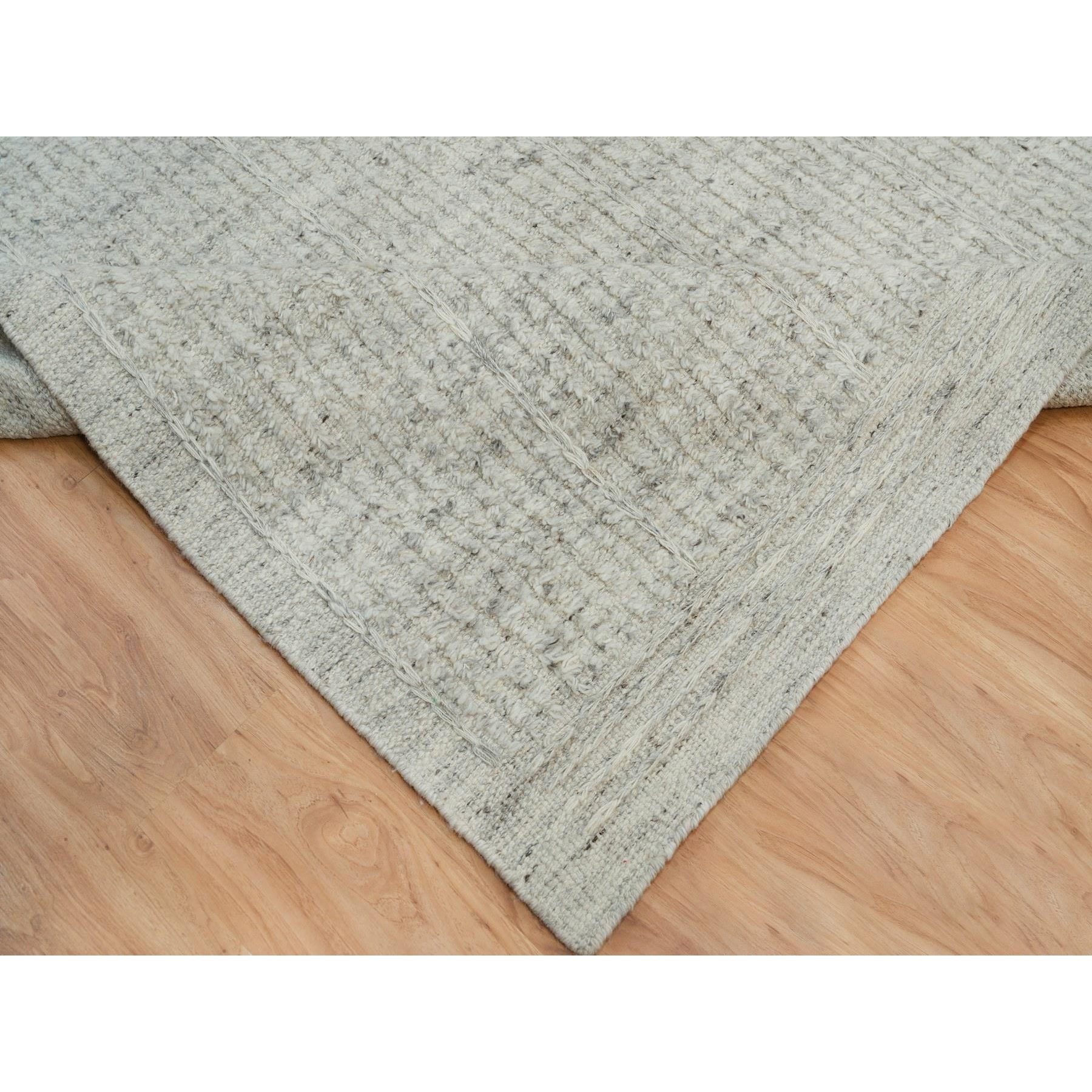 12'x14'10" Platinum Gray, Plain and Simple 100% Wool Hand Woven, Cord Collection, Flat Weave with High and Low Pile, Oversized Oriental Rug HR90120 - Image 7