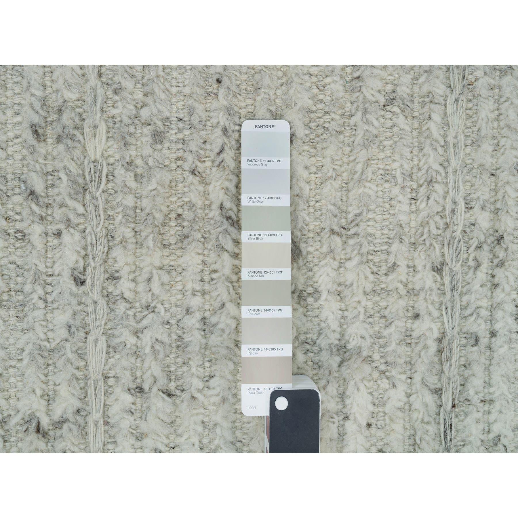 12'x14'10" Platinum Gray, Plain and Simple 100% Wool Hand Woven, Cord Collection, Flat Weave with High and Low Pile, Oversized Oriental Rug HR90120 - Image 8