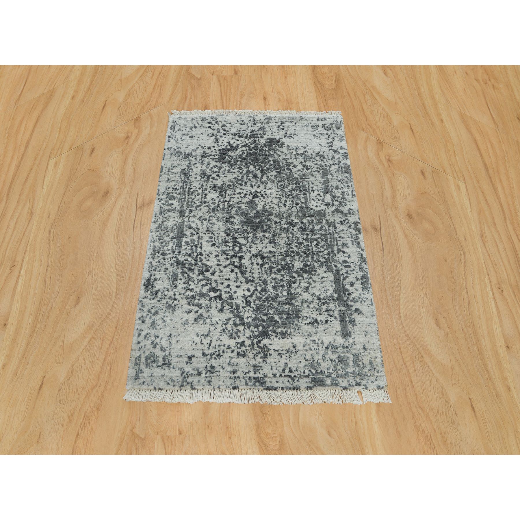2'x3' Stone Eagle Gray, Wool And Silk, Broken Persian Design, Hand Knotted Mat Oriental Rug HR90207 - Image 2