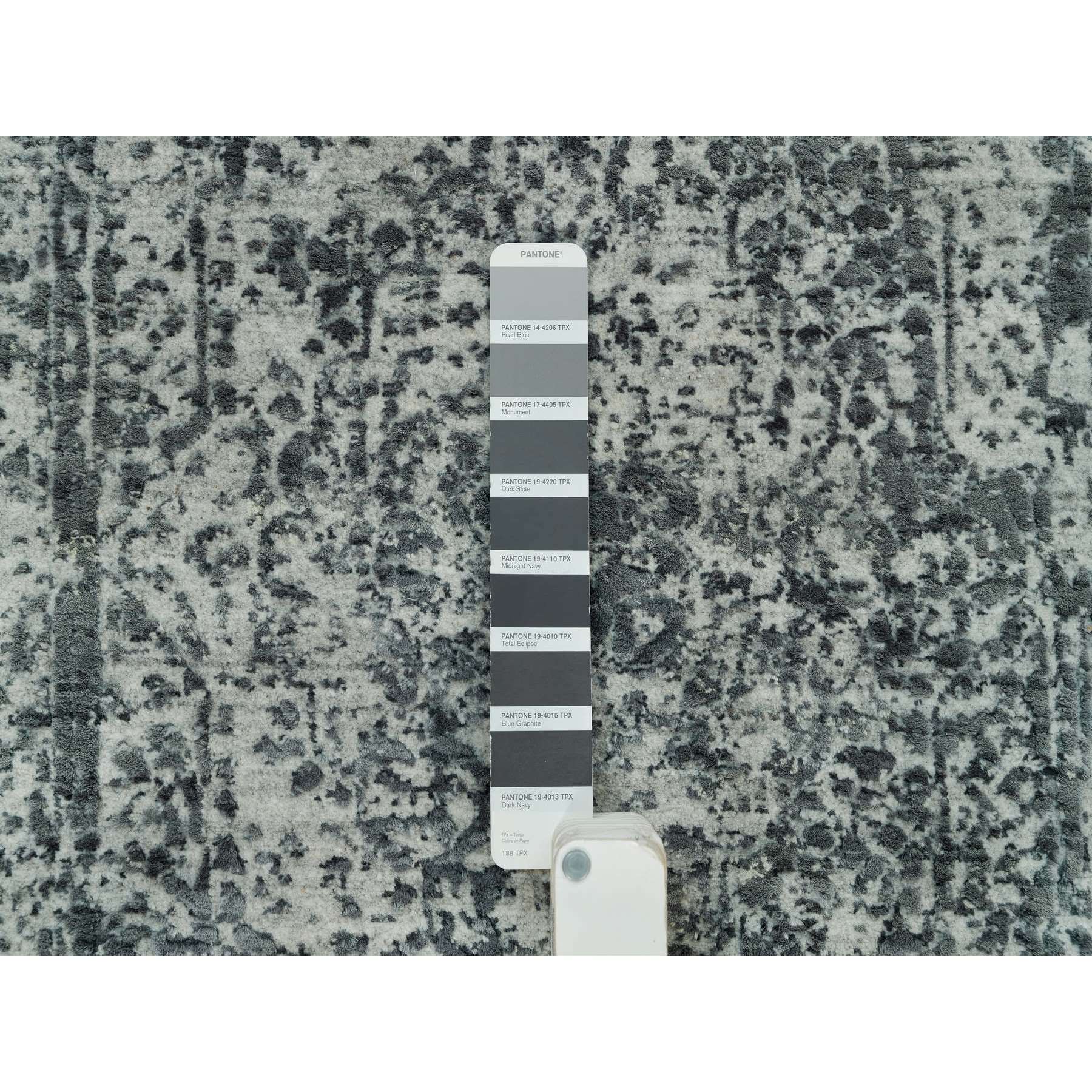 2'x3' Stone Eagle Gray, Wool And Silk, Broken Persian Design, Hand Knotted Mat Oriental Rug HR90207 - Image 4