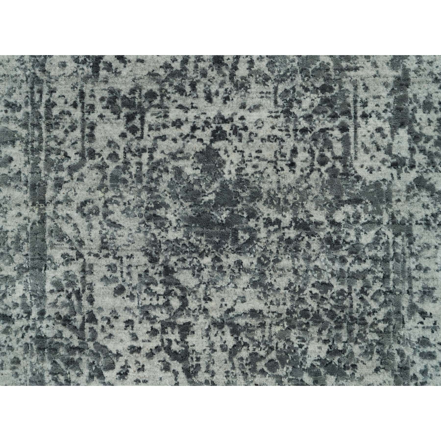 2'x3' Stone Eagle Gray, Wool And Silk, Broken Persian Design, Hand Knotted Mat Oriental Rug HR90207 - Image 5