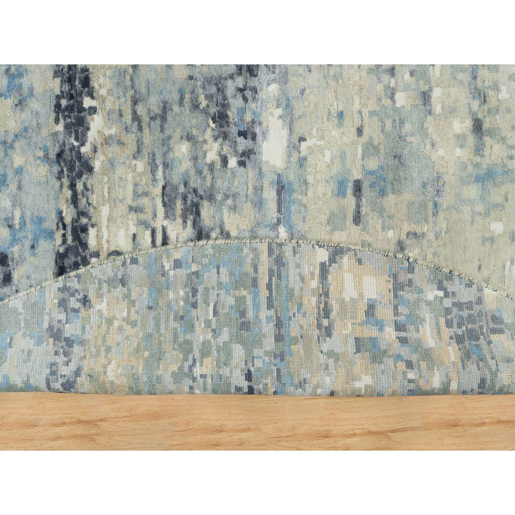 8'x8' Castlerock Gray, Modern Abstract Wool And Silk Hand Knotted Mosaic Design, Vegetable Dyes, Tone on Tone Oriental Dense Weave Round Rug HR90210 - Image 4
