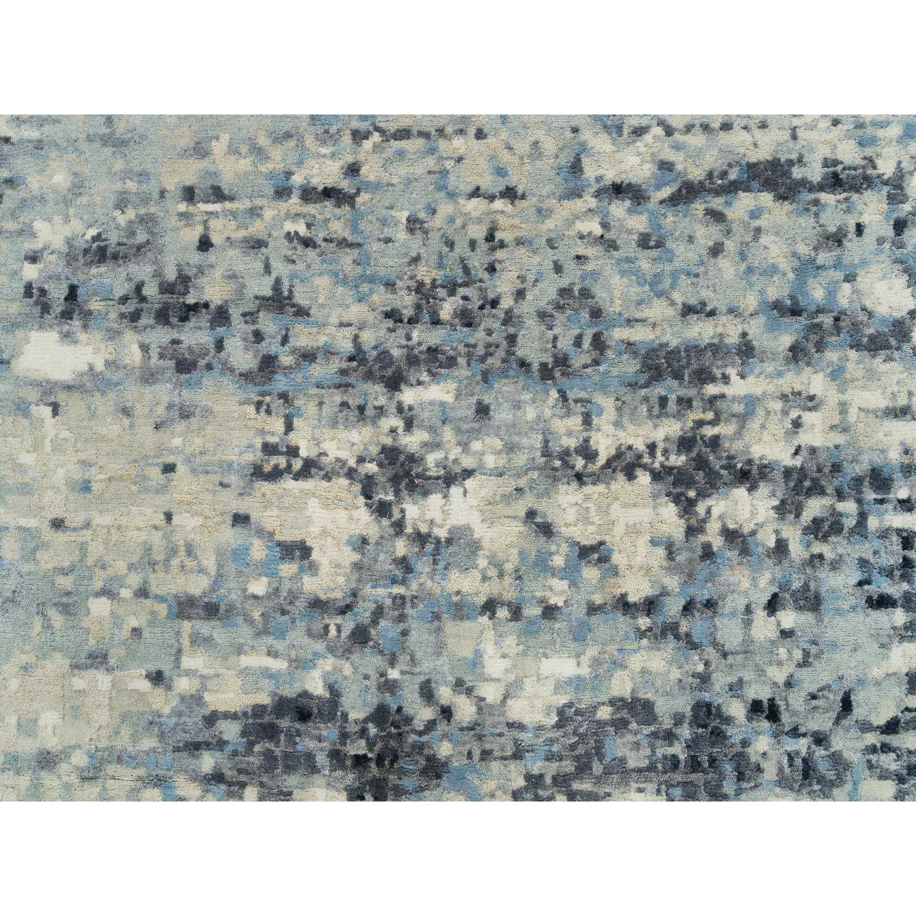 8'x8' Castlerock Gray, Modern Abstract Wool And Silk Hand Knotted Mosaic Design, Vegetable Dyes, Tone on Tone Oriental Dense Weave Round Rug HR90210 - Image 8
