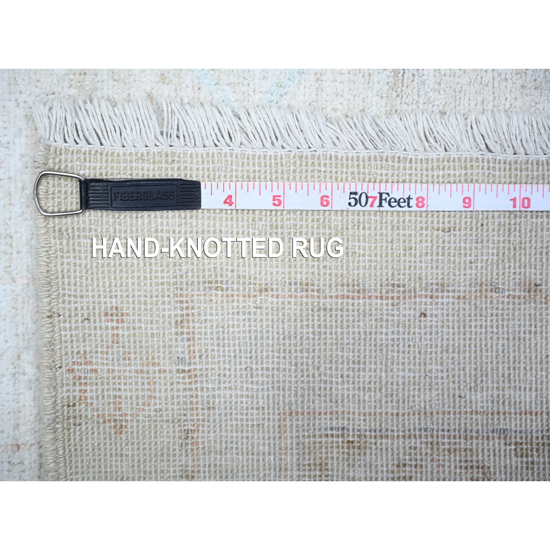 3'1"x5' Pearl White, Hand Knotted, 100% Wool, Vegetable Dyes, White Wash Peshawar with Faded Design, Oriental Rug HR74650 - Image 6