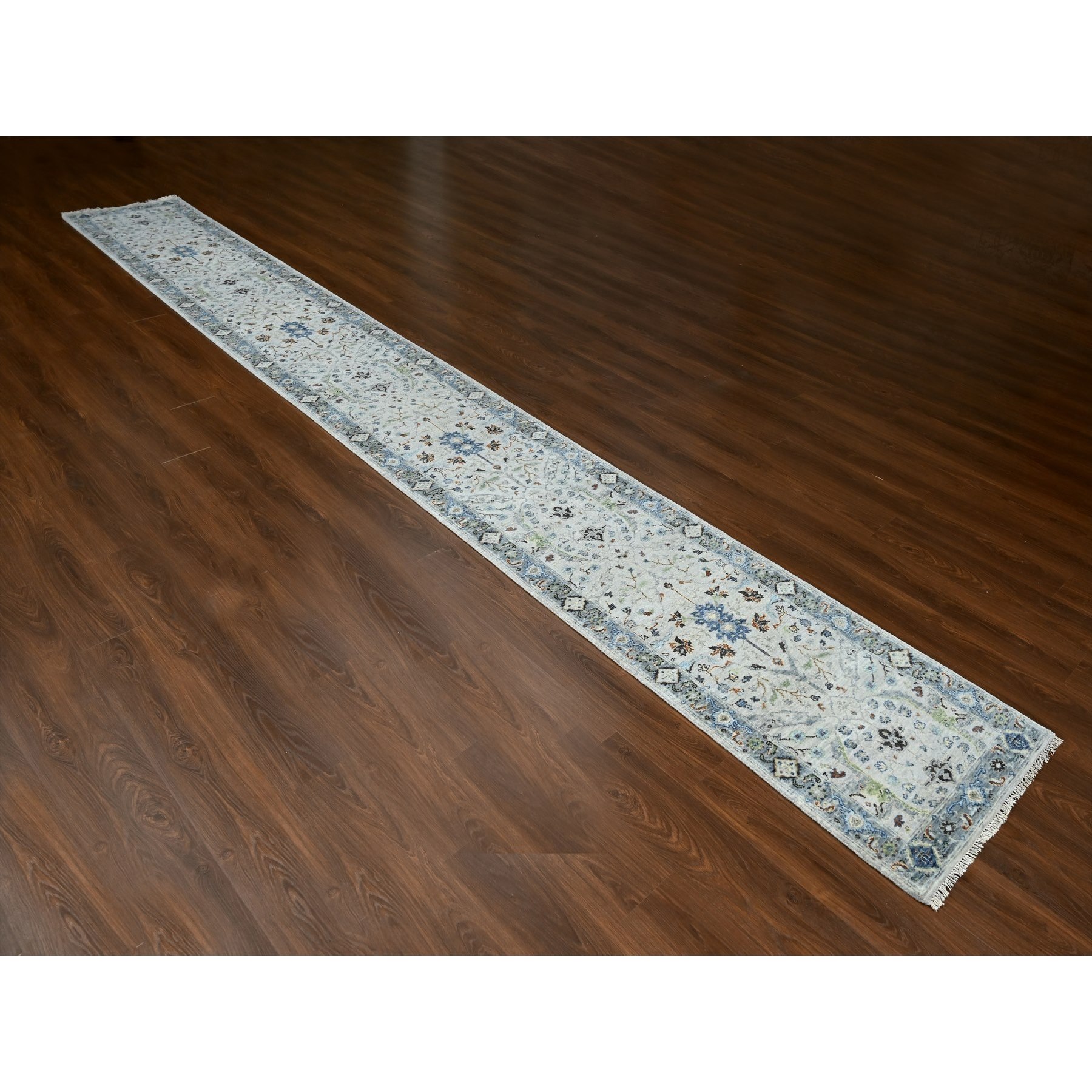 2'6"x19'9" Seraph With Whale Gray, Oushak with Floral Motifs, Denser Weave, 100% Wool XL Runner Hand Knotted Oriental Rug HR84792 - Image 2