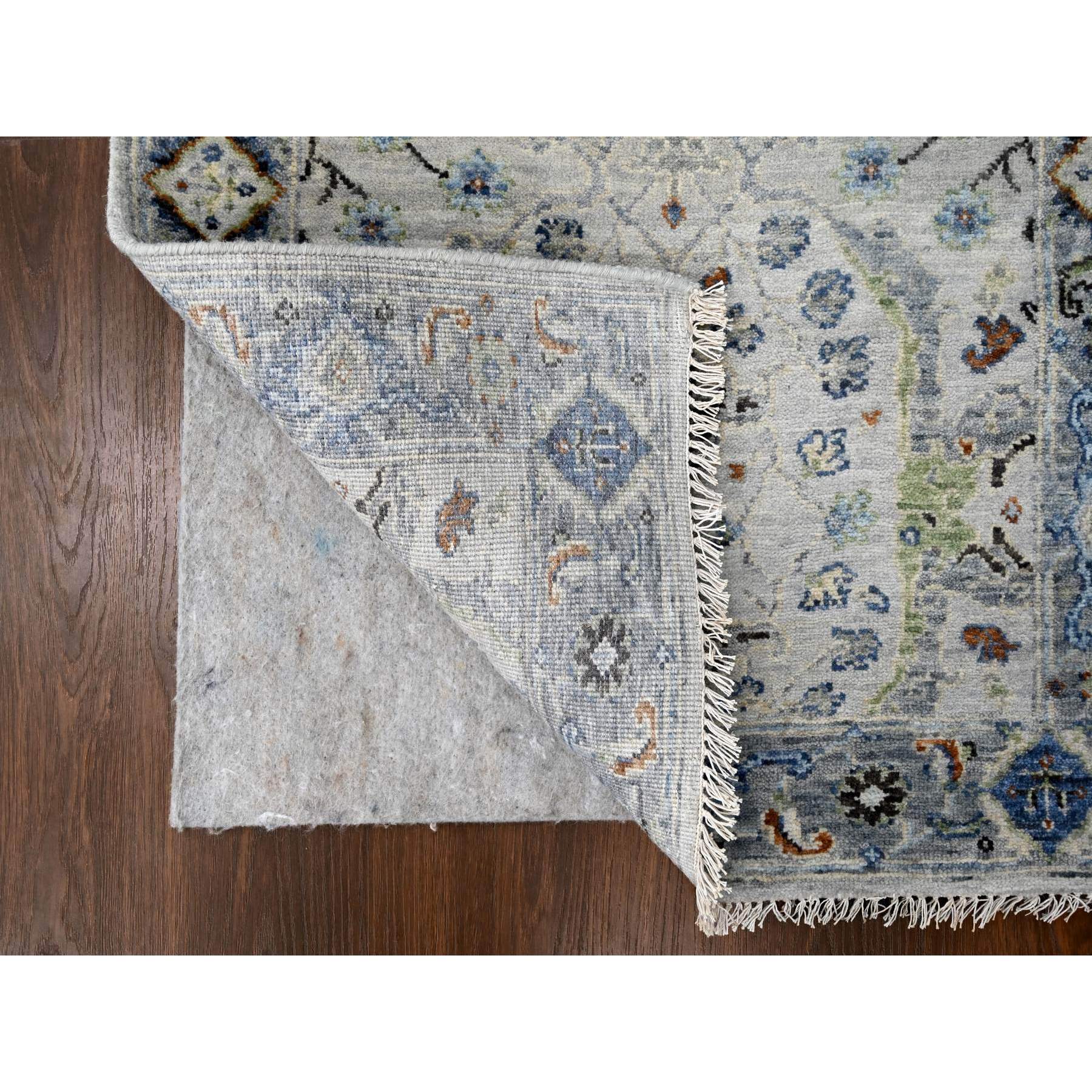 2'6"x19'9" Seraph With Whale Gray, Oushak with Floral Motifs, Denser Weave, 100% Wool XL Runner Hand Knotted Oriental Rug HR84792 - Image 3