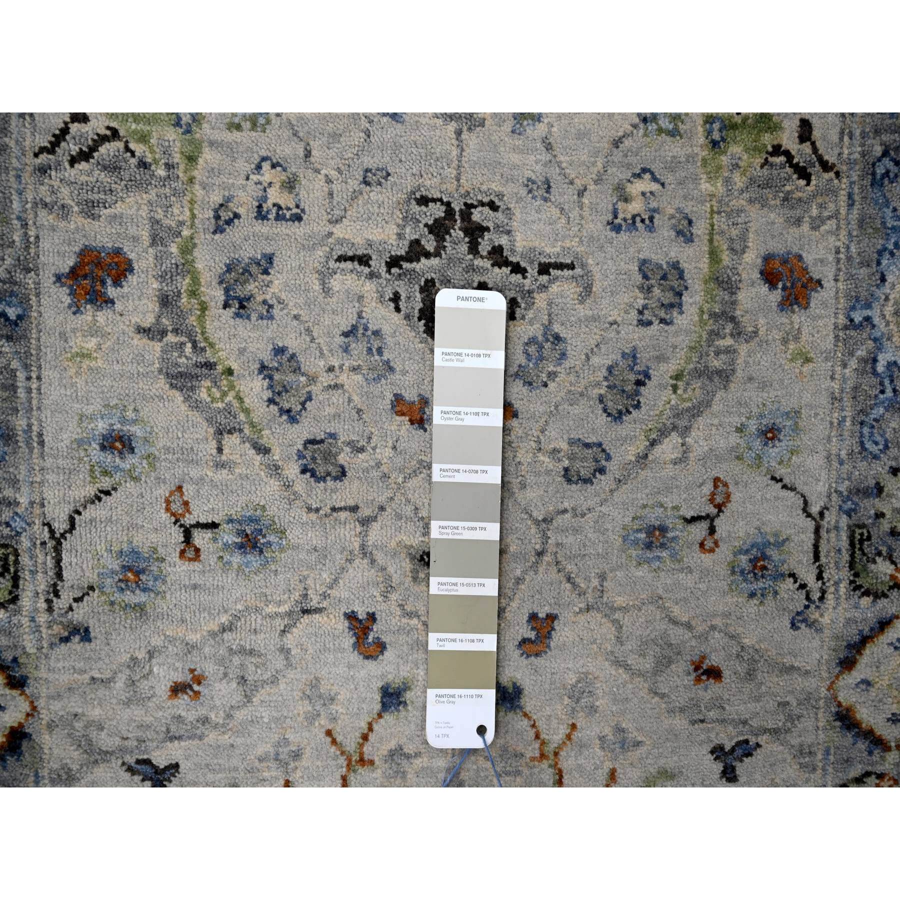 2'6"x19'9" Seraph With Whale Gray, Oushak with Floral Motifs, Denser Weave, 100% Wool XL Runner Hand Knotted Oriental Rug HR84792 - Image 4