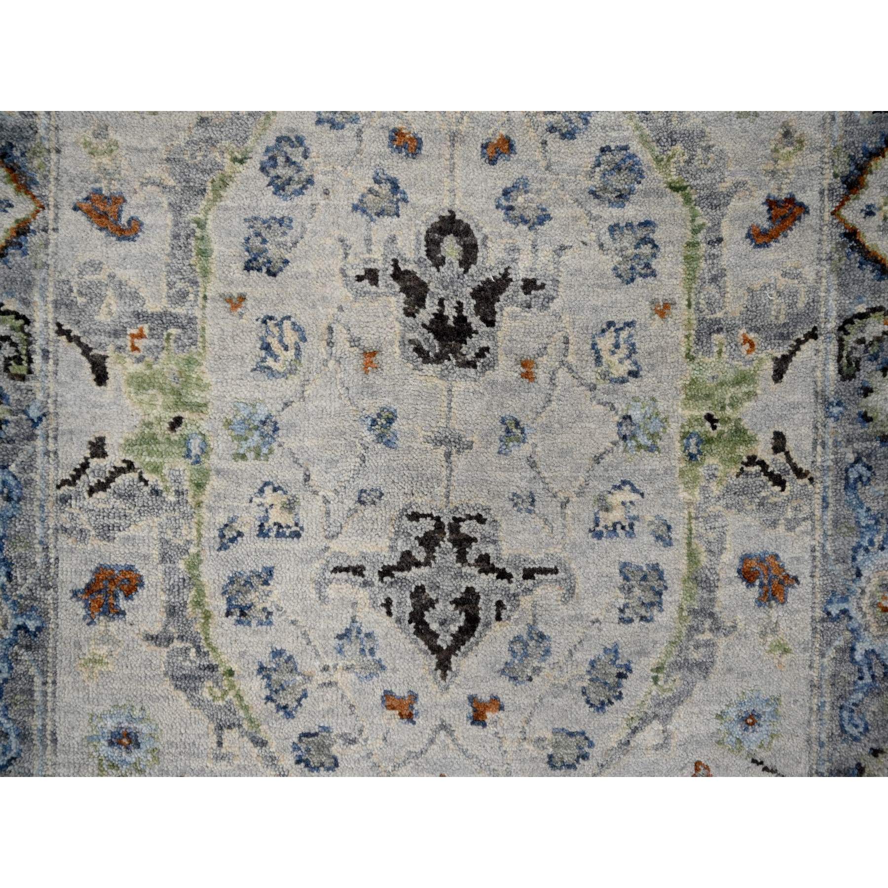 2'6"x19'9" Seraph With Whale Gray, Oushak with Floral Motifs, Denser Weave, 100% Wool XL Runner Hand Knotted Oriental Rug HR84792 - Image 5
