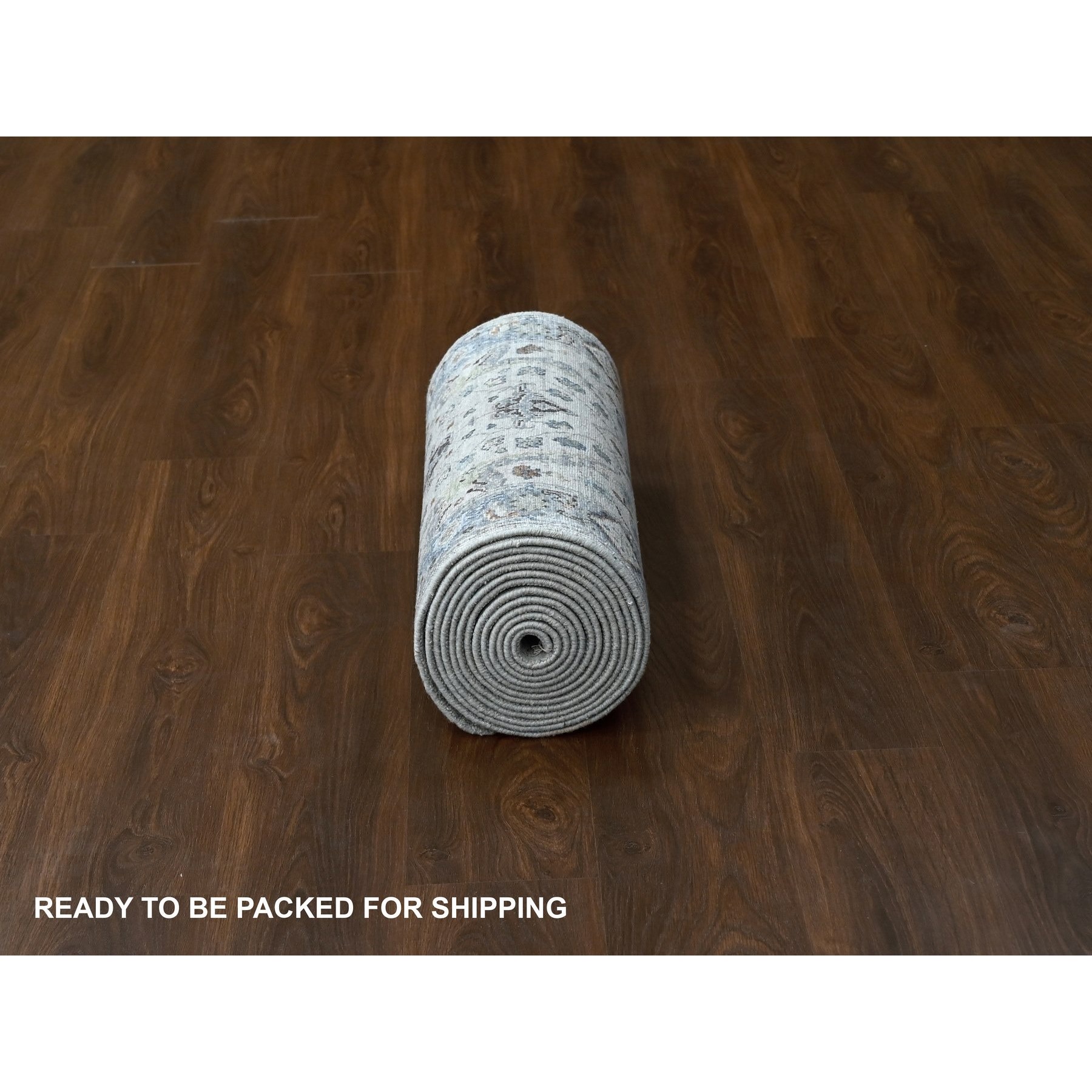 2'6"x19'9" Seraph With Whale Gray, Oushak with Floral Motifs, Denser Weave, 100% Wool XL Runner Hand Knotted Oriental Rug HR84792 - Image 6