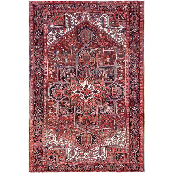 8'x12'2" Rosewood Red, 100% Wool, Hand Knotted, Semi Antique Persian Heriz, Evenly Worn, Professionally Clean, Sides and Ends Secured, Oriental Rug HR85933