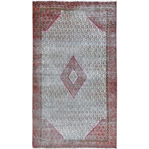 3'5"x6'2" Cameo Blue With Raspberry Red, Good Condition, Distressed Look Evenly Worn Natural Wool, Hand Knotted Semi Antique Persian Hamadan, Sides and Ends Secured, Professionally Cleaned, Oriental Rug HR86051