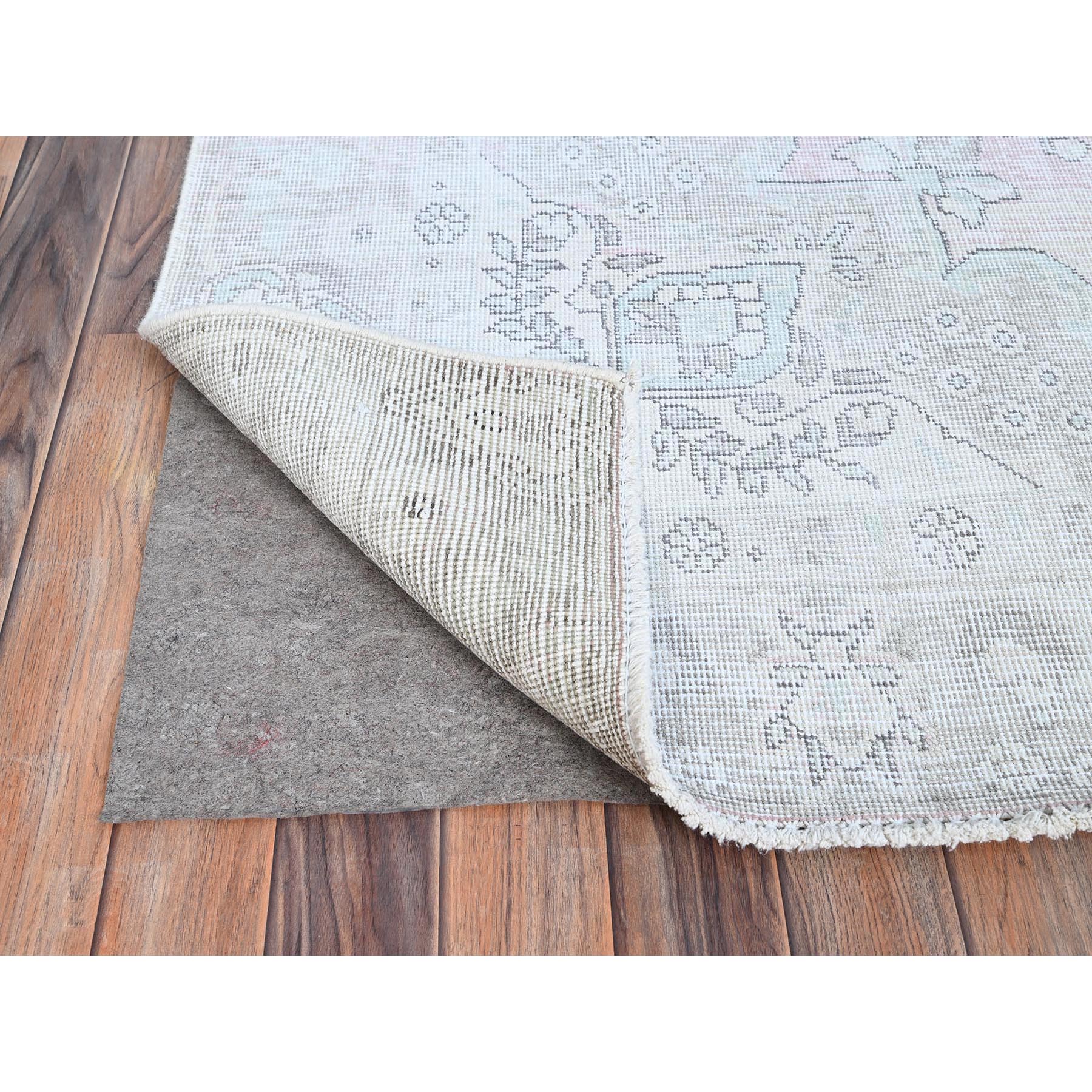 6'2"x8'8" Origami White, White Wash Vintage Persian Tabriz With Pink Highlights, Seared Low, Cropped Thin, Good Condition, Sides and Ends Professionally Secured, Cleaned, Hand Knotted Evenly Worn 100% Wool, Oriental Rug HR86097 - Image 5