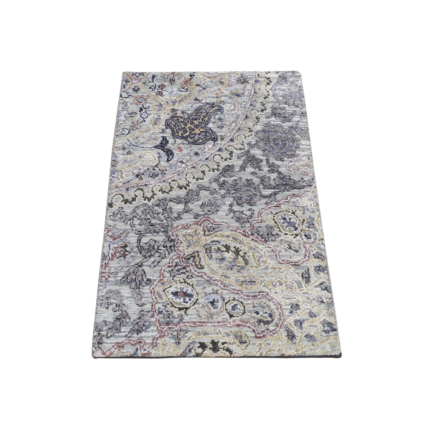 2'x3'1" Goose Gray, THE MAHARAJA, Pure Silk with Textured Wool, Hand Knotted, Oriental Rug HR87782