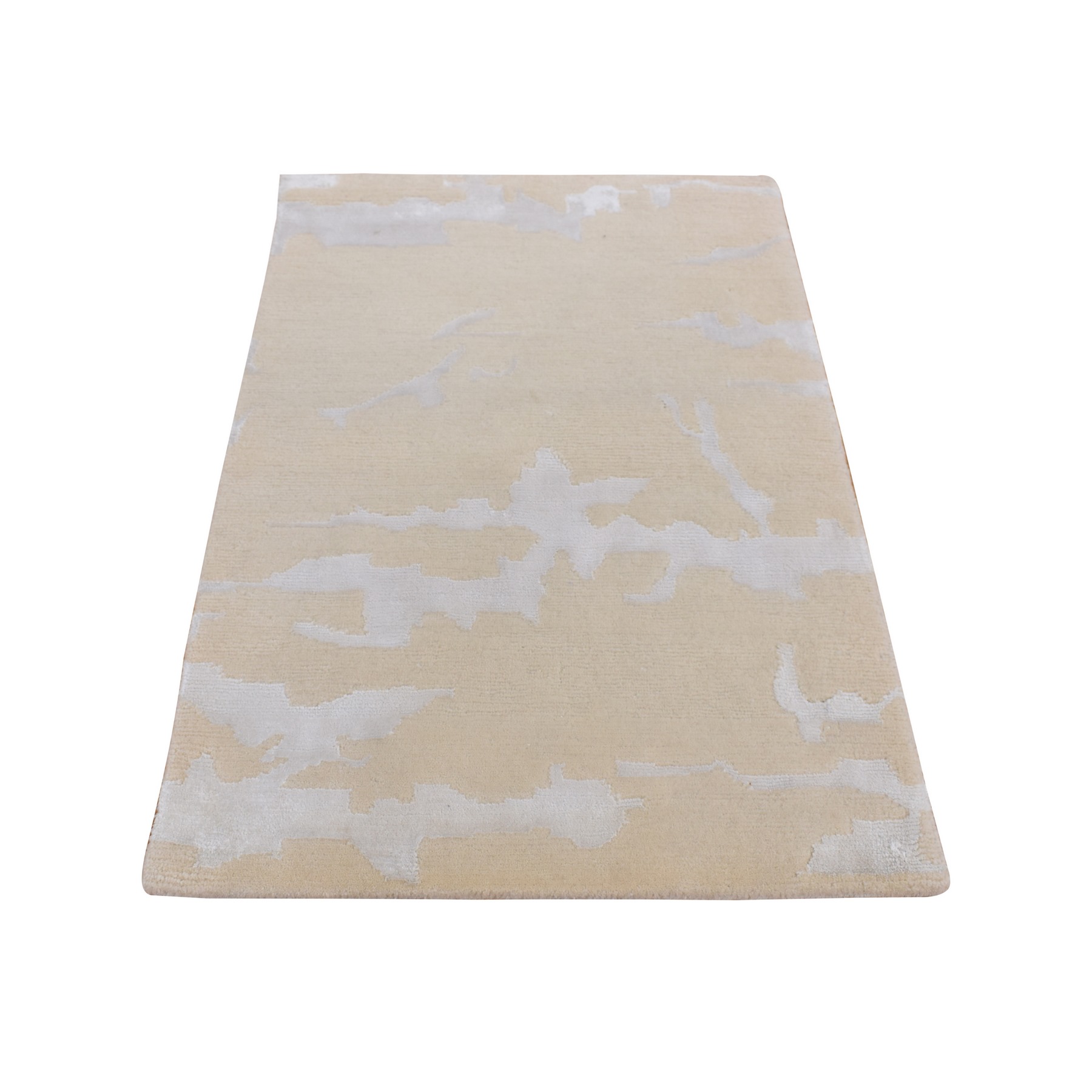 2'x3' Beige, Floral Nepali Weave Design, Hand Knotted, Modern, Wool and Silk, Clearance, Sample Oriental Rug HR87793