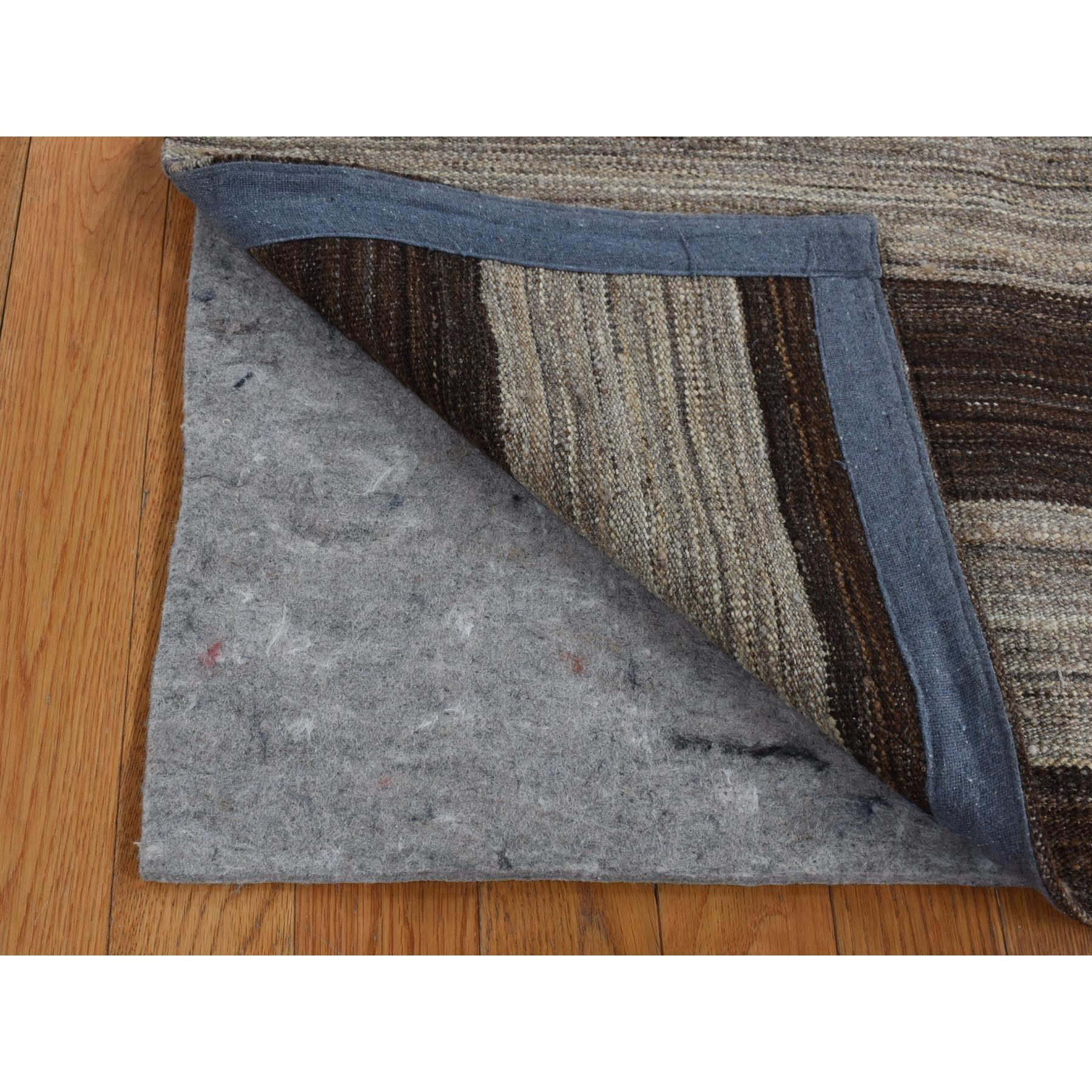 2'x3' Taupe Brown, Natural Wool, Hand Woven, Undyed Flat Weave Kilim, Wide Stripe Design, Sample Oriental Rug HR87814 - Image 3