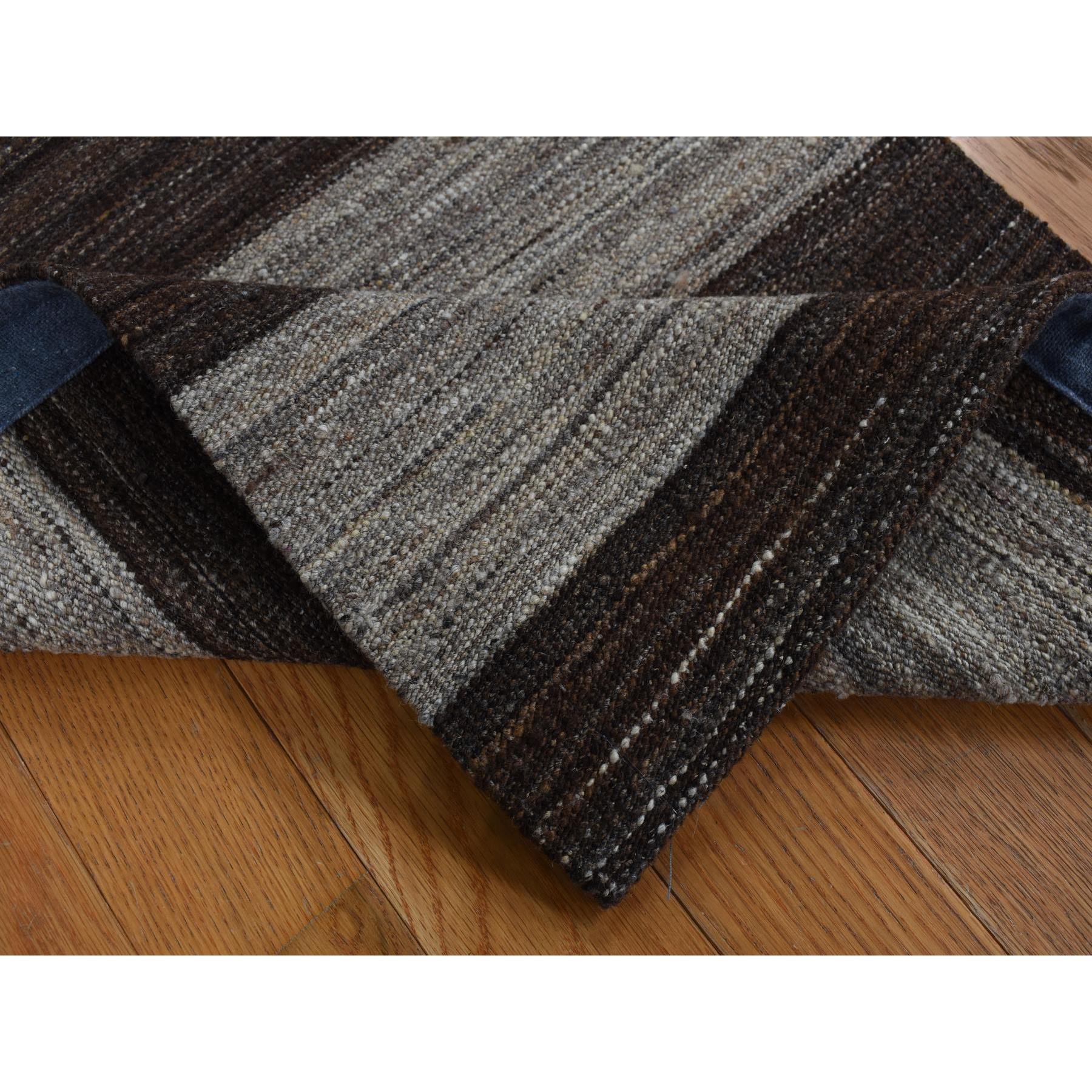 2'x3' Taupe Brown, Natural Wool, Hand Woven, Undyed Flat Weave Kilim, Wide Stripe Design, Sample Oriental Rug HR87814 - Image 4