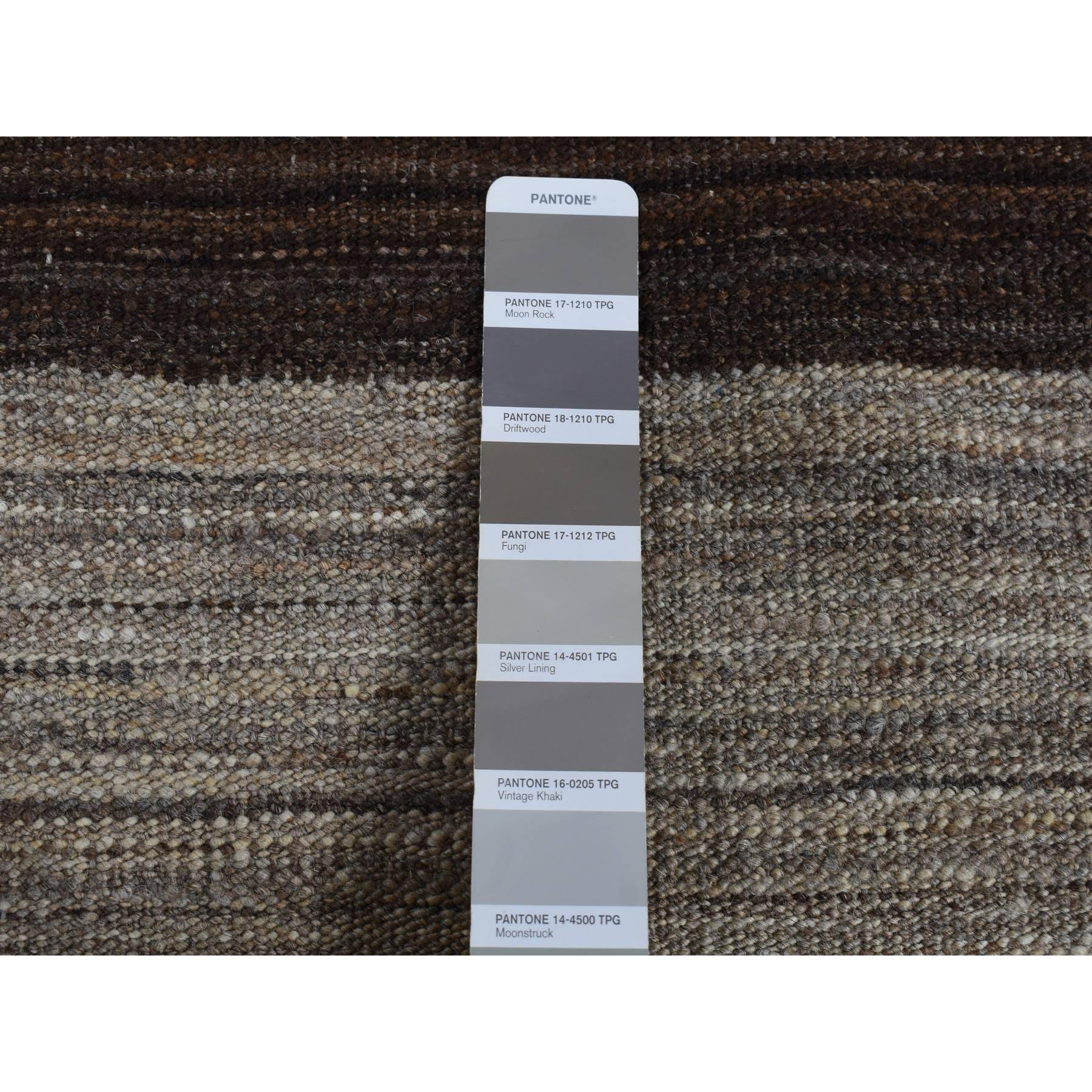 2'x3' Taupe Brown, Natural Wool, Hand Woven, Undyed Flat Weave Kilim, Wide Stripe Design, Sample Oriental Rug HR87814 - Image 5