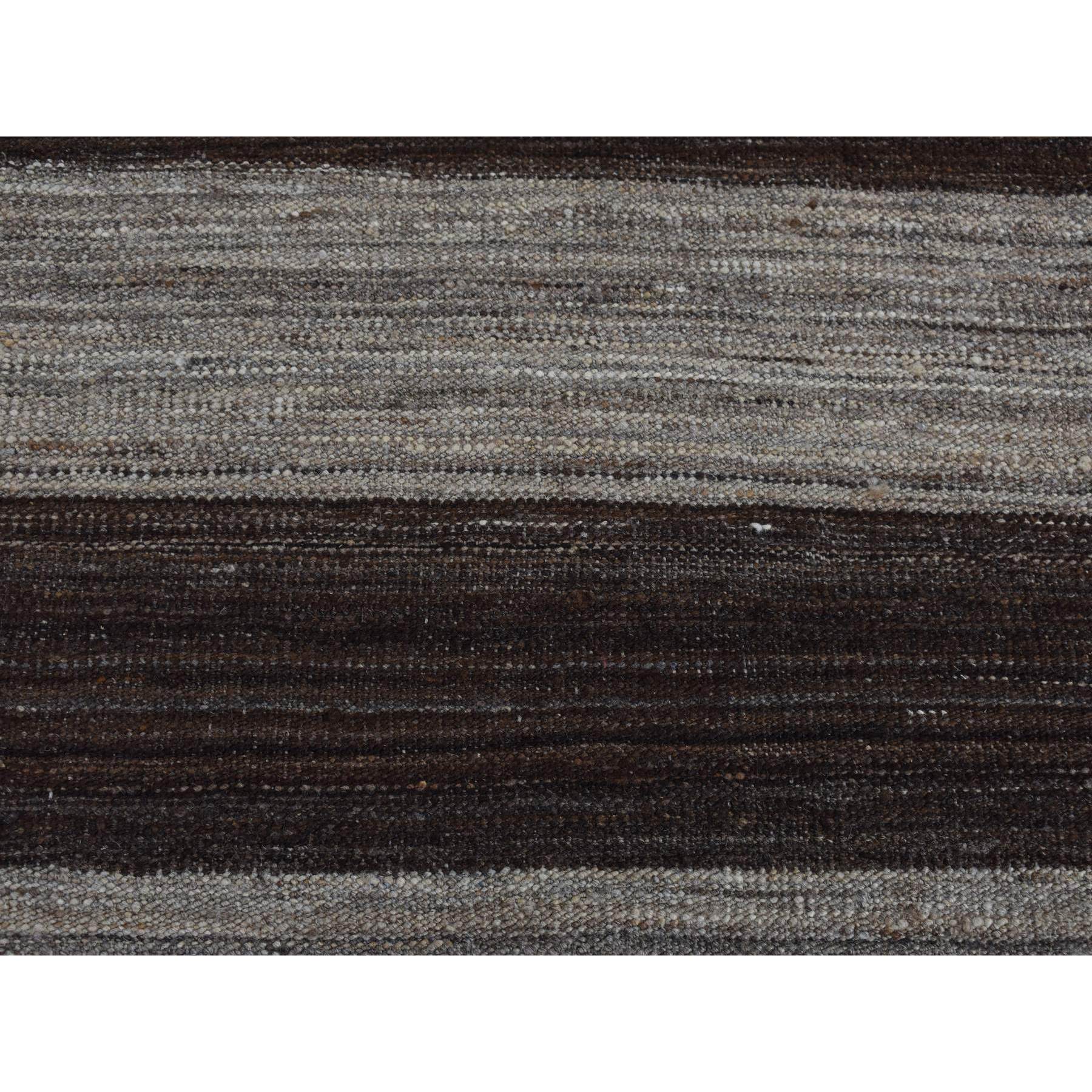 2'x3' Taupe Brown, Natural Wool, Hand Woven, Undyed Flat Weave Kilim, Wide Stripe Design, Sample Oriental Rug HR87814 - Image 6