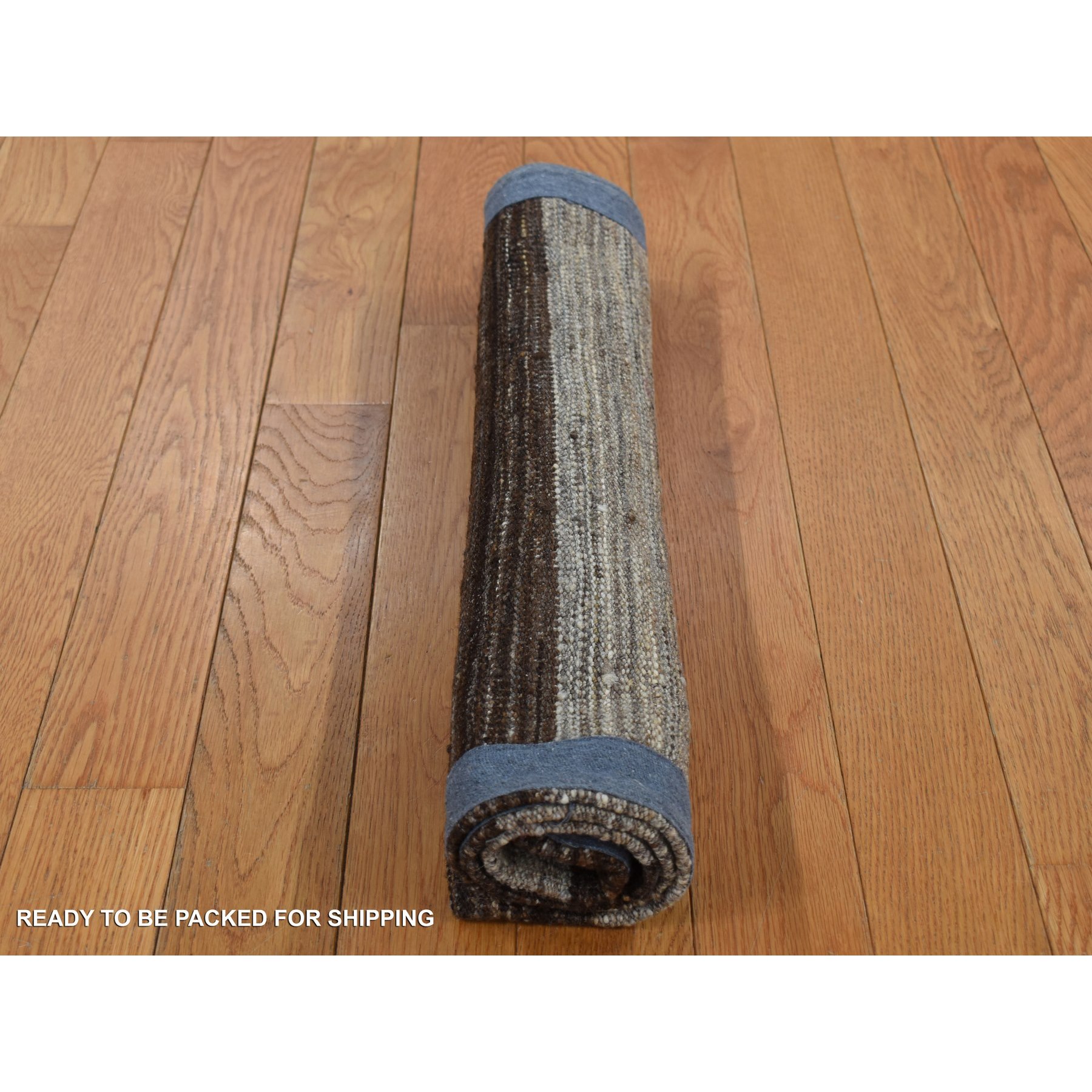 2'x3' Taupe Brown, Natural Wool, Hand Woven, Undyed Flat Weave Kilim, Wide Stripe Design, Sample Oriental Rug HR87814 - Image 7