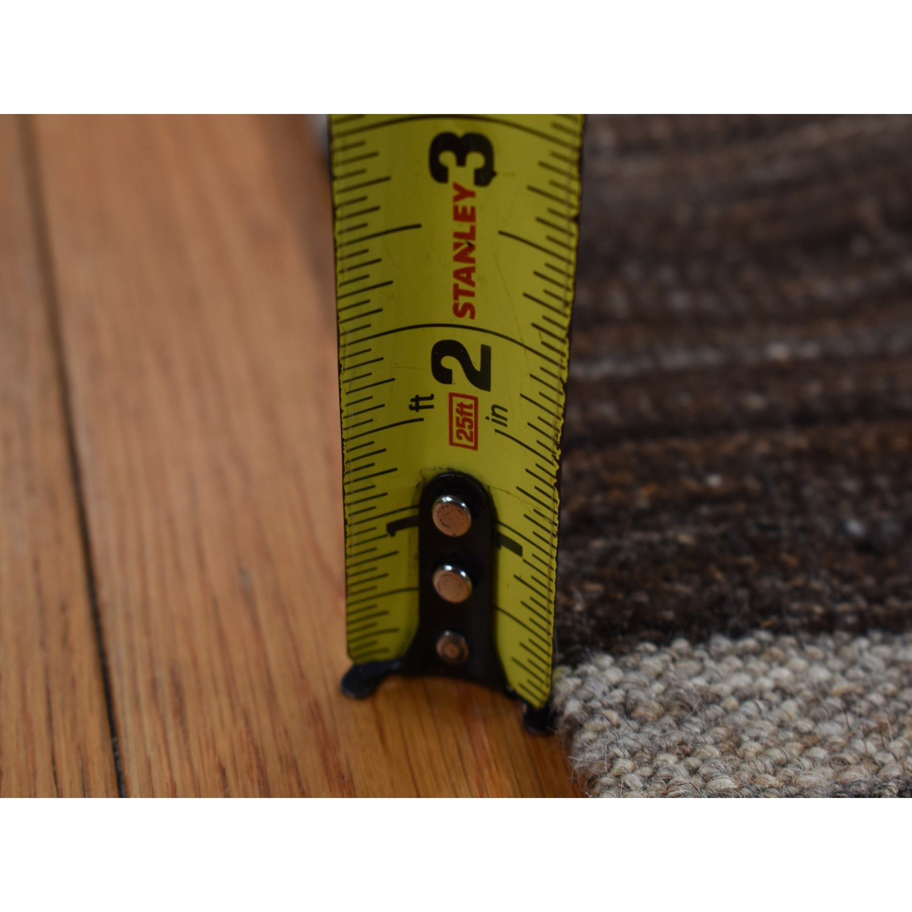 2'x3' Taupe Brown, Natural Wool, Hand Woven, Undyed Flat Weave Kilim, Wide Stripe Design, Sample Oriental Rug HR87814 - Image 8