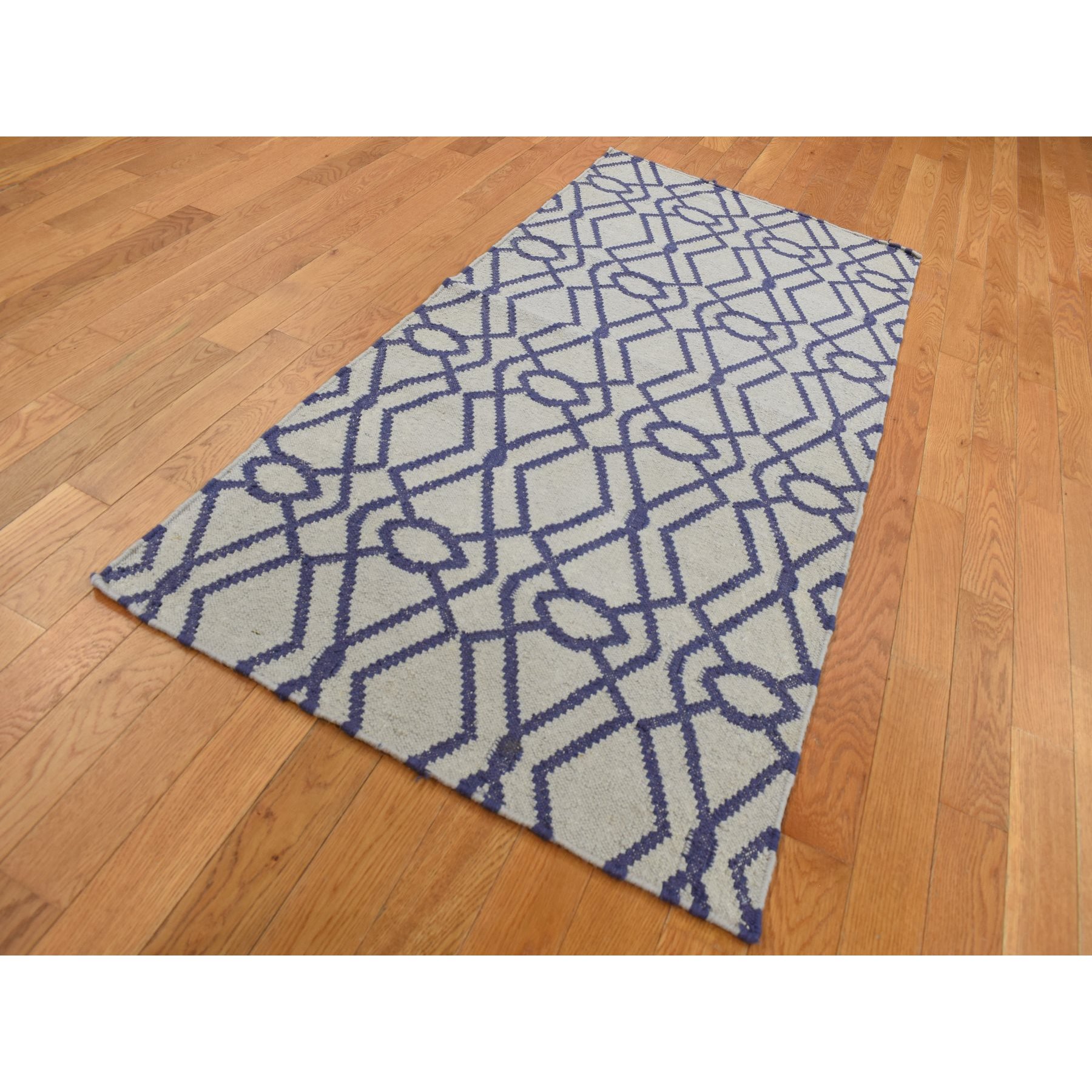 3'1"x5'2" Ice Blue, Durie Kilim Flat Weave, Hand Woven, Reversible, 100% Wool, Oriental Rug HR87841 - Image 2