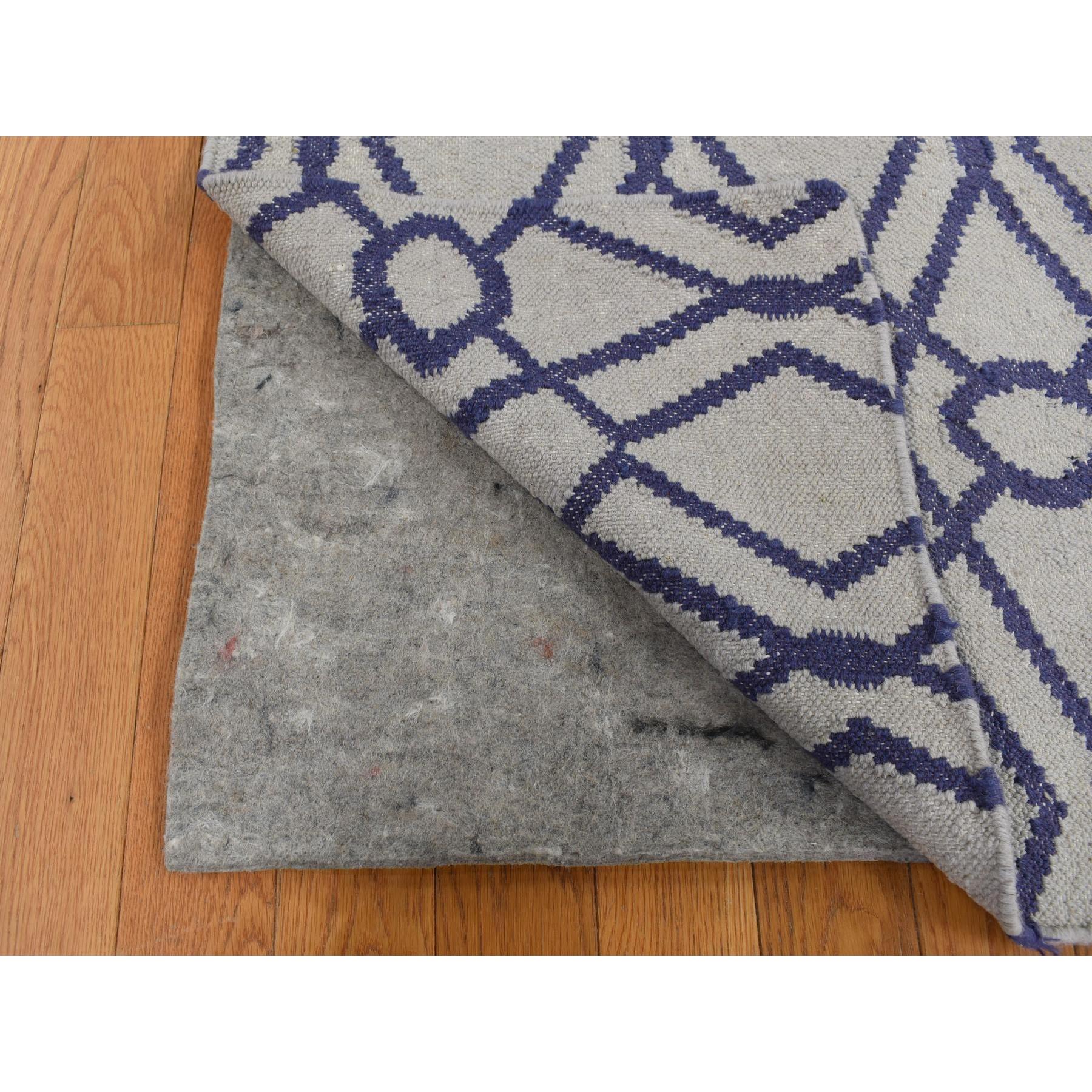 3'1"x5'2" Ice Blue, Durie Kilim Flat Weave, Hand Woven, Reversible, 100% Wool, Oriental Rug HR87841 - Image 3