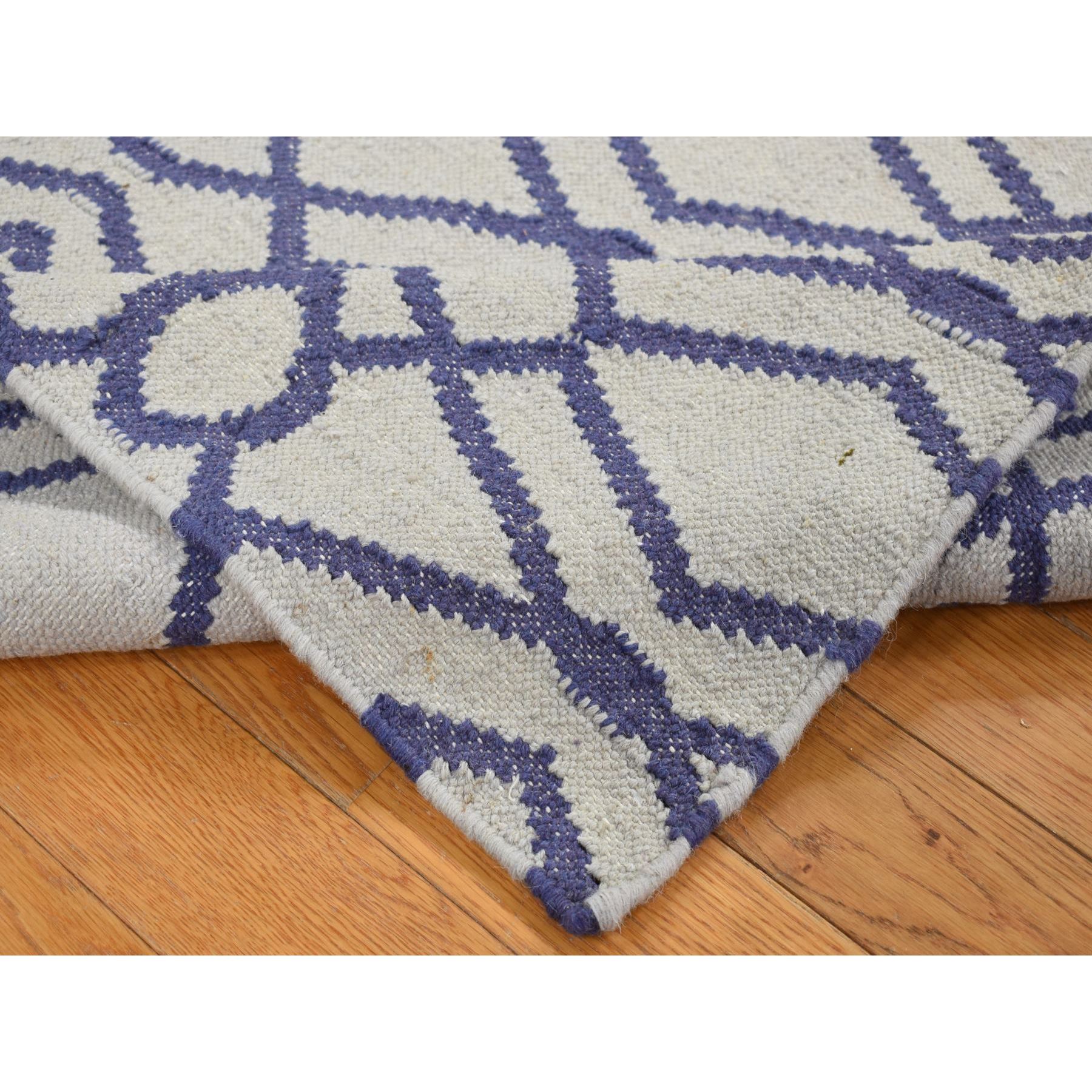 3'1"x5'2" Ice Blue, Durie Kilim Flat Weave, Hand Woven, Reversible, 100% Wool, Oriental Rug HR87841 - Image 4