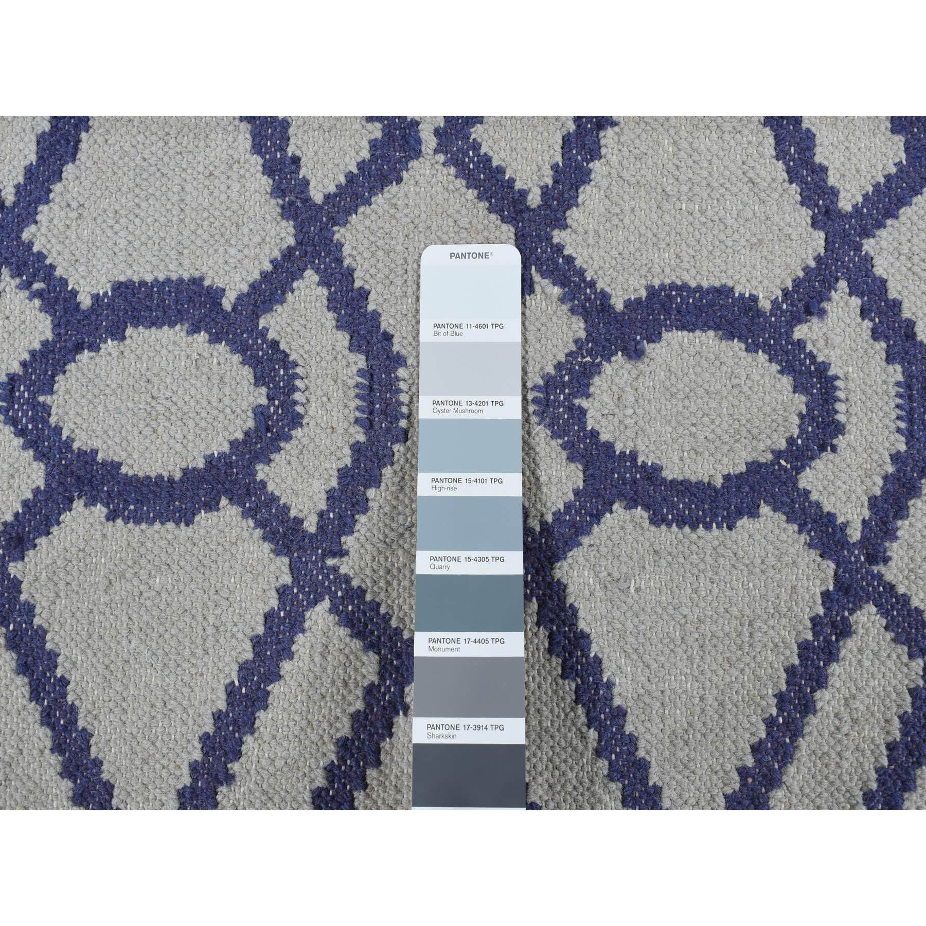 3'1"x5'2" Ice Blue, Durie Kilim Flat Weave, Hand Woven, Reversible, 100% Wool, Oriental Rug HR87841 - Image 5
