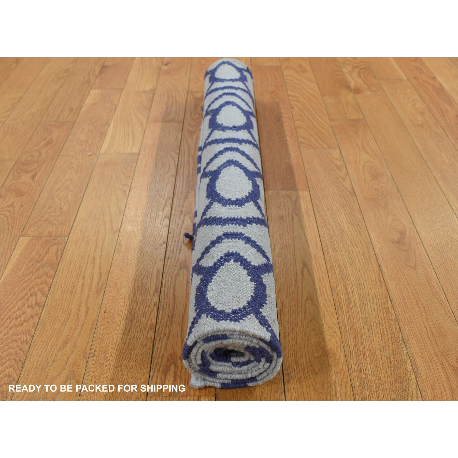 3'1"x5'2" Ice Blue, Durie Kilim Flat Weave, Hand Woven, Reversible, 100% Wool, Oriental Rug HR87841 - Image 7