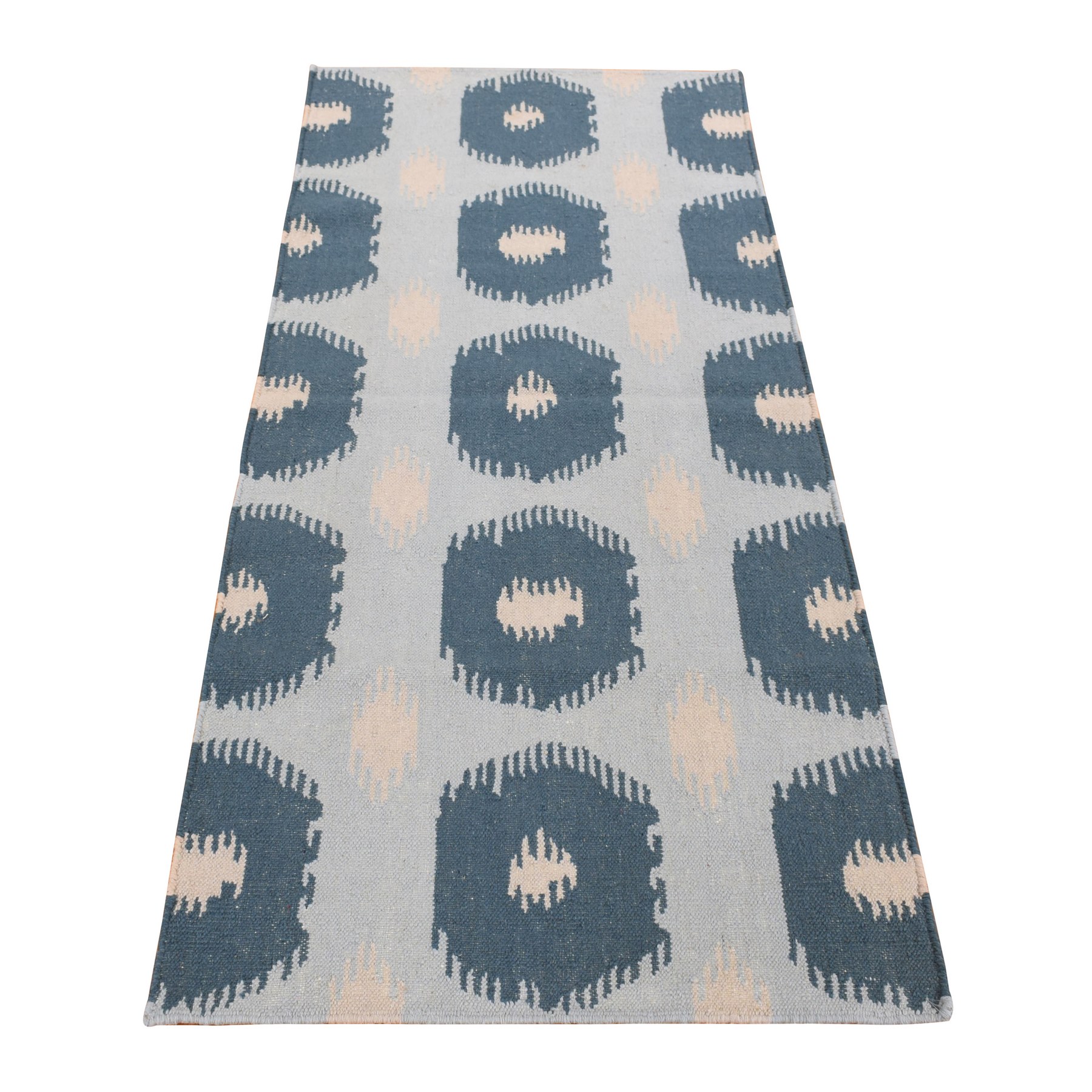 2'7"x6'1" Marian Blue, Hand Knotted, Durie Modern Design, Flat Weave, 100% Wool, Runner Oriental Rug HR87863