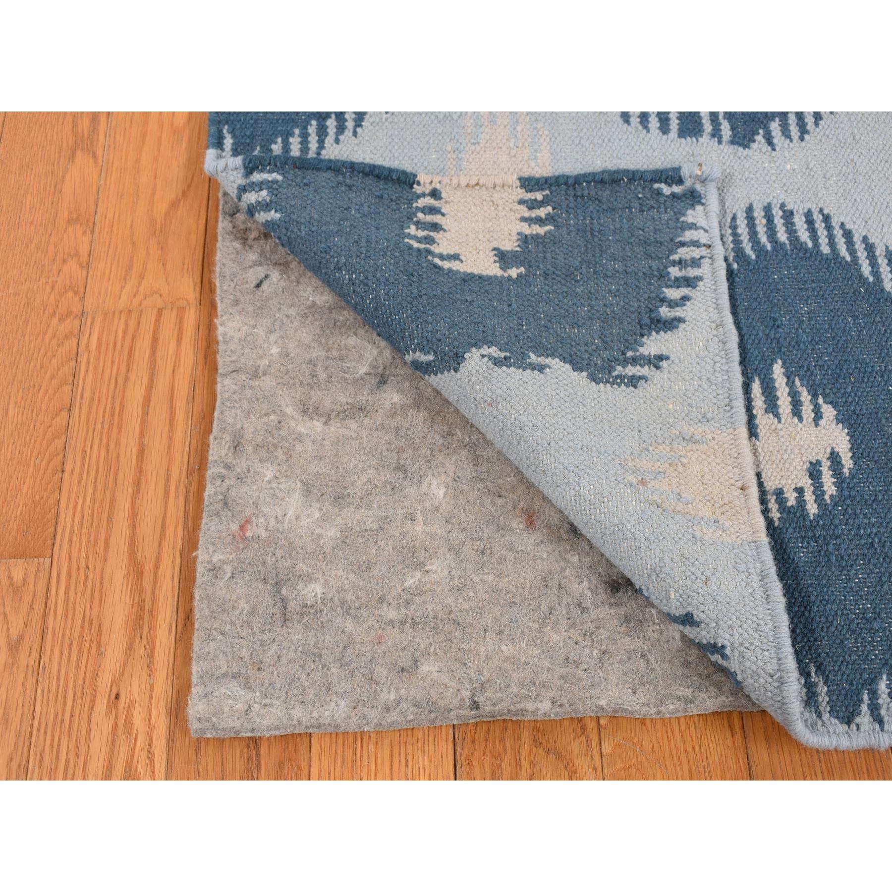 2'7"x6'1" Marian Blue, Hand Knotted, Durie Modern Design, Flat Weave, 100% Wool, Runner Oriental Rug HR87863 - Image 3
