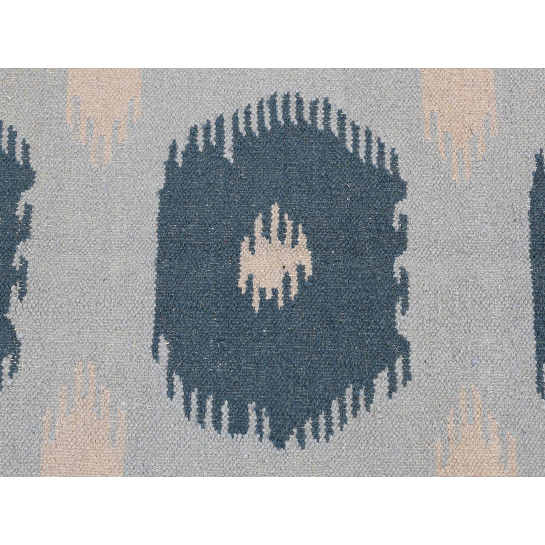 2'7"x6'1" Marian Blue, Hand Knotted, Durie Modern Design, Flat Weave, 100% Wool, Runner Oriental Rug HR87863 - Image 5