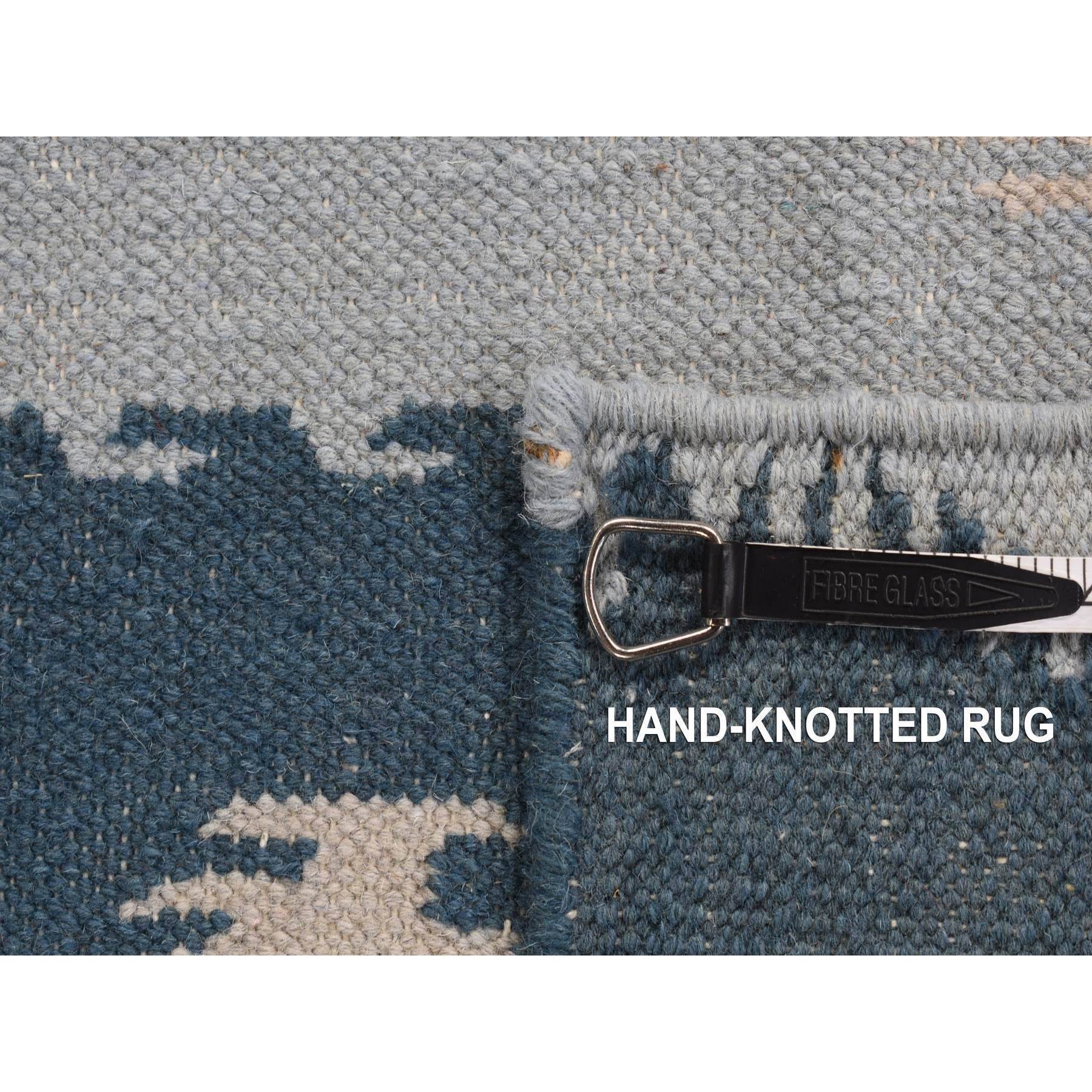 2'7"x6'1" Marian Blue, Hand Knotted, Durie Modern Design, Flat Weave, 100% Wool, Runner Oriental Rug HR87863 - Image 8