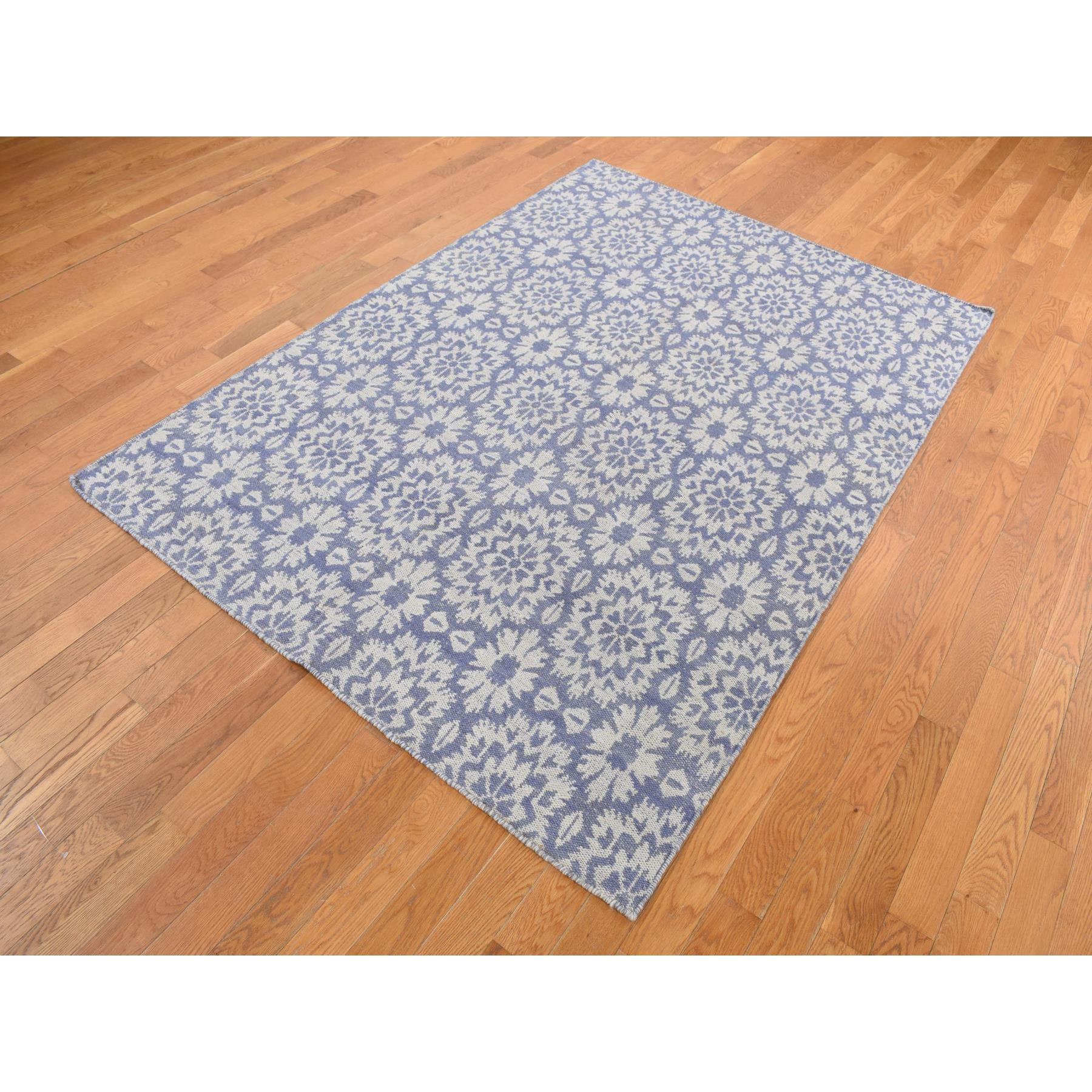 5'3"x7'5" Lavender Purple, 100% Wool, Hand Woven, Flat Weave Kilim, Reversible Oriental Rug HR87865 - Image 2