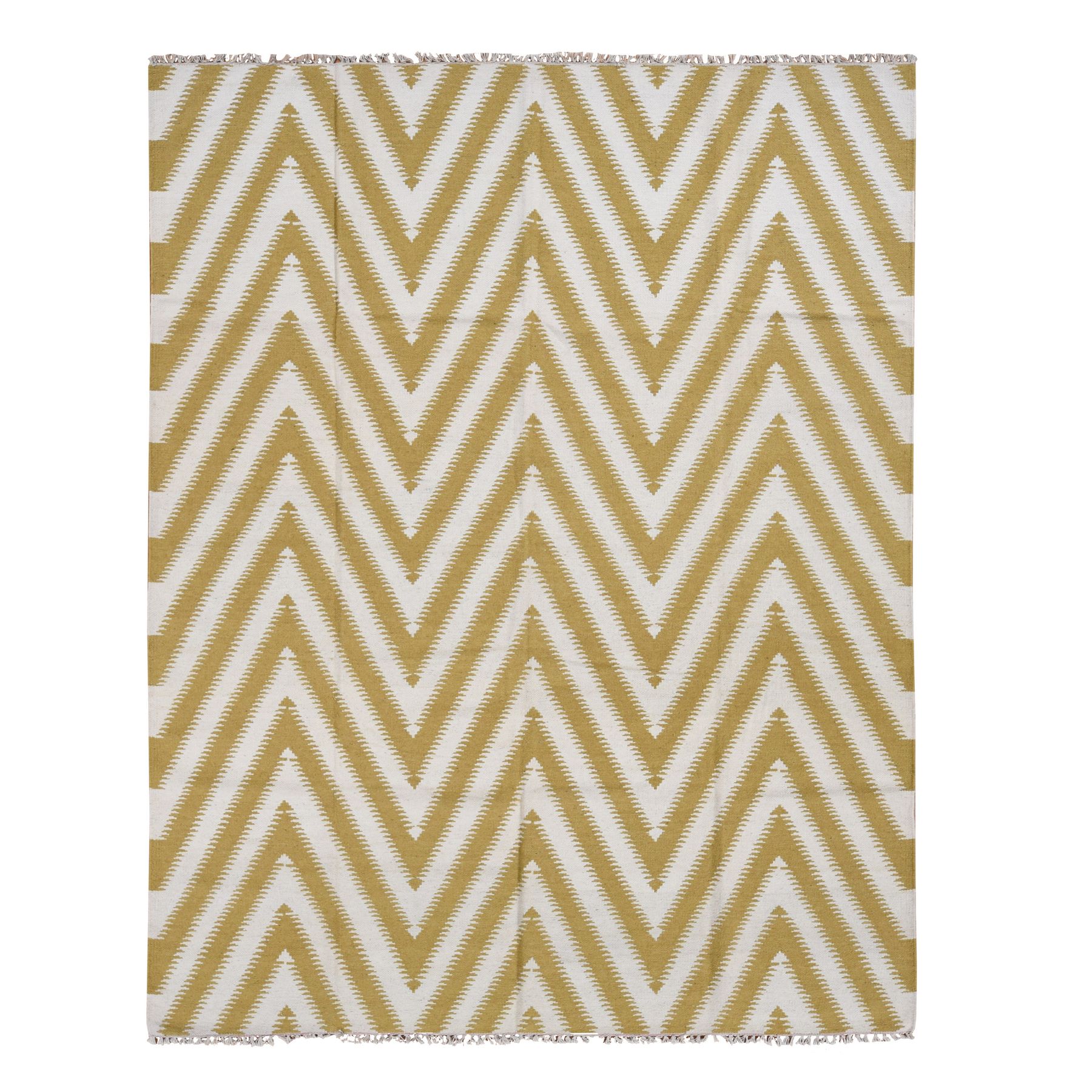 8'x10' Trombone Yellow, Flat Weave Kilim, Chevron Design, Hand Woven, Pure Wool, Oriental Rug HR87882