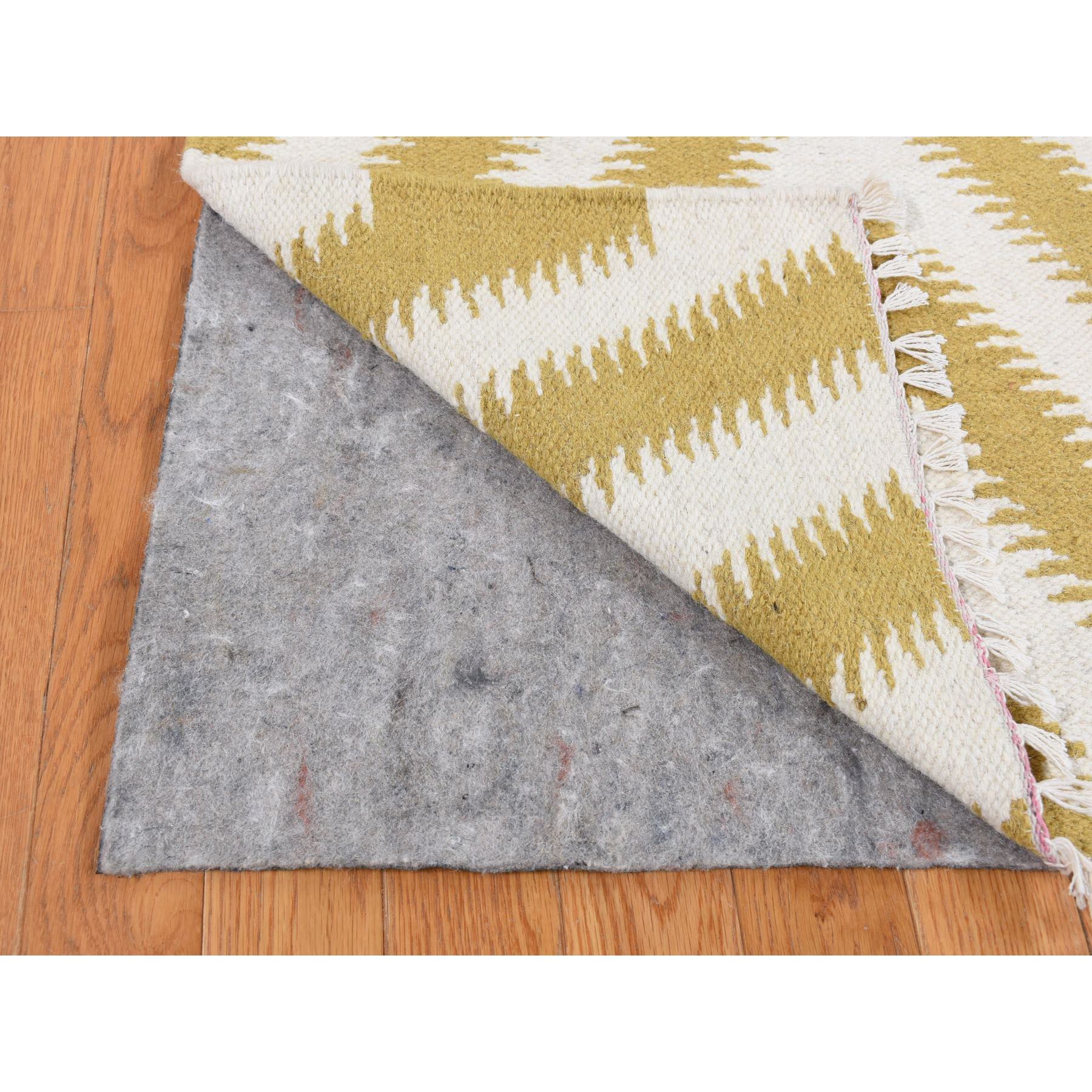 8'x10' Trombone Yellow, Flat Weave Kilim, Chevron Design, Hand Woven, Pure Wool, Oriental Rug HR87882 - Image 5