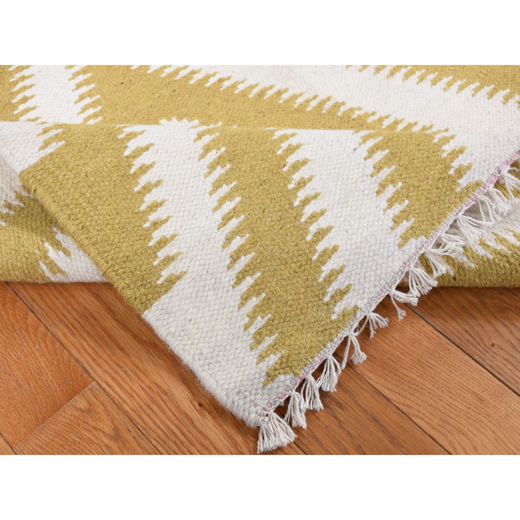 8'x10' Trombone Yellow, Flat Weave Kilim, Chevron Design, Hand Woven, Pure Wool, Oriental Rug HR87882 - Image 6