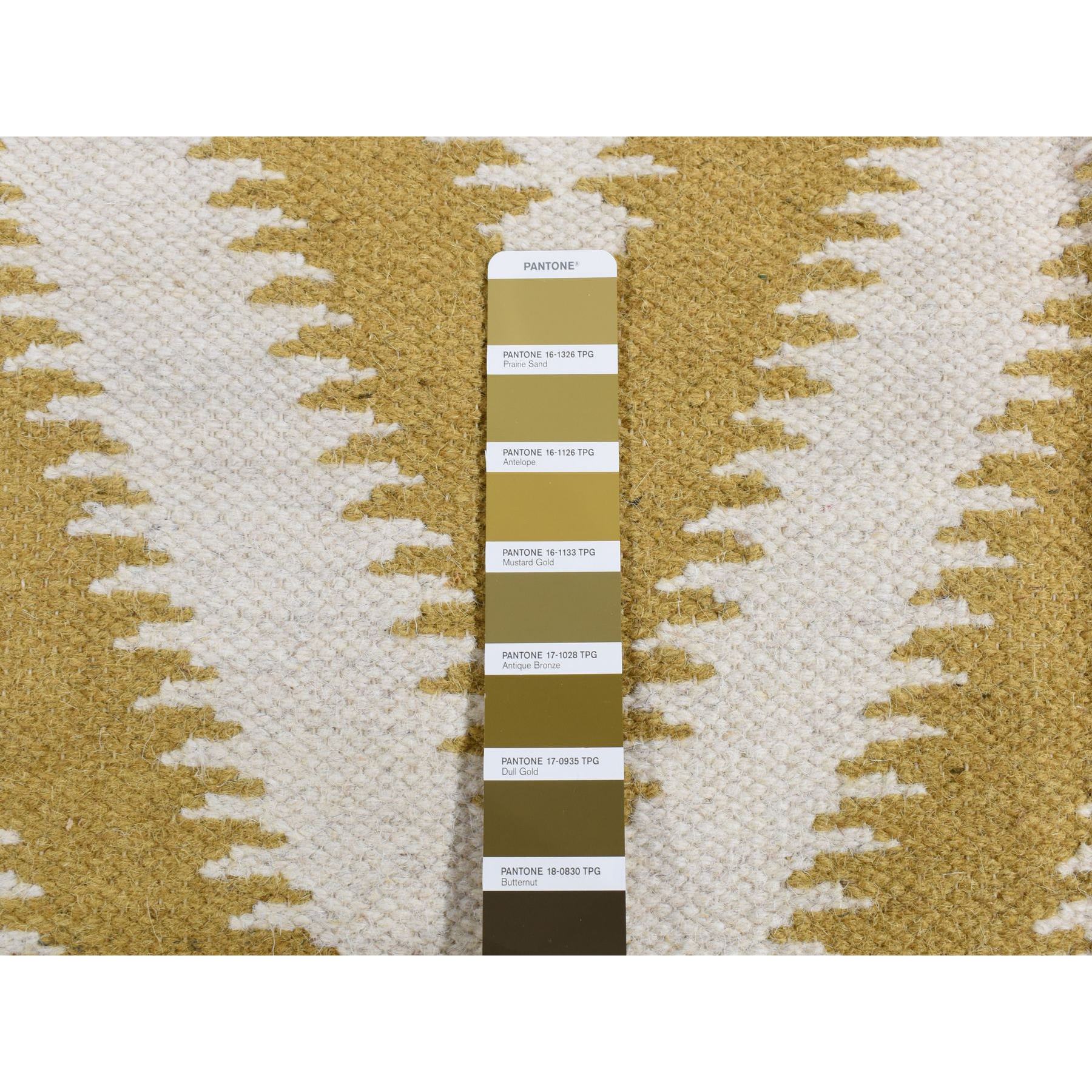 8'x10' Trombone Yellow, Flat Weave Kilim, Chevron Design, Hand Woven, Pure Wool, Oriental Rug HR87882 - Image 8