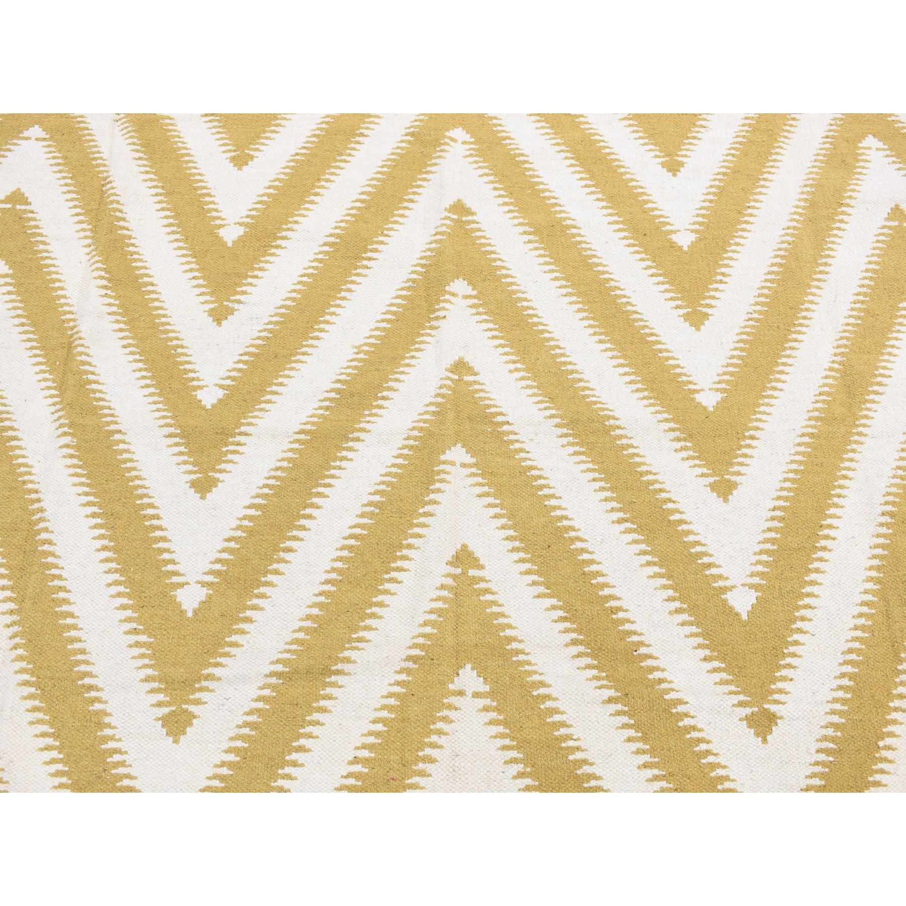 8'x10' Trombone Yellow, Flat Weave Kilim, Chevron Design, Hand Woven, Pure Wool, Oriental Rug HR87882 - Image 9