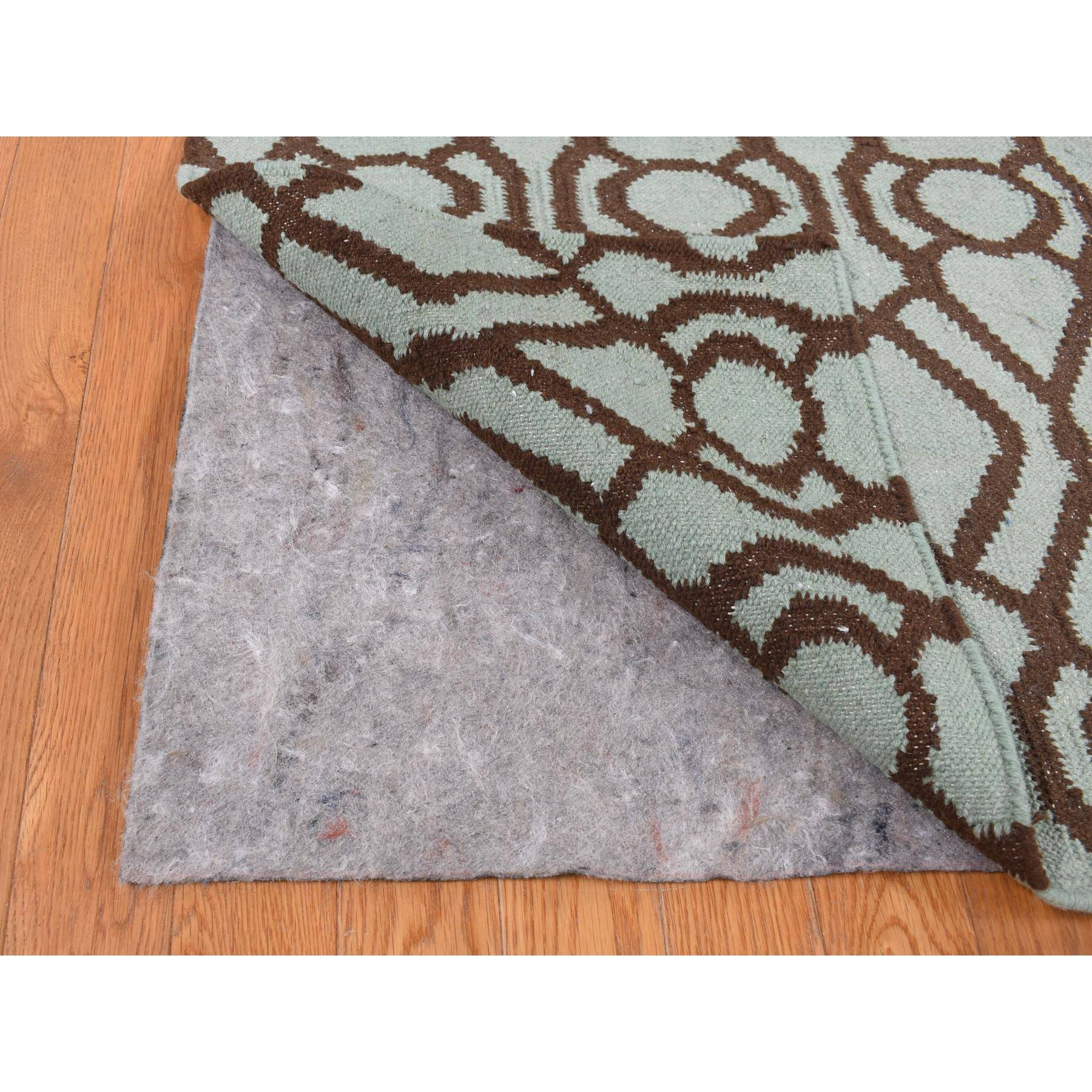 4'3"x5'10" Turquoise Green, 100% Wool, Hand Woven, Flat Weave Kilim, Geometric Design, Reversible Oriental Rug HR87901 - Image 4